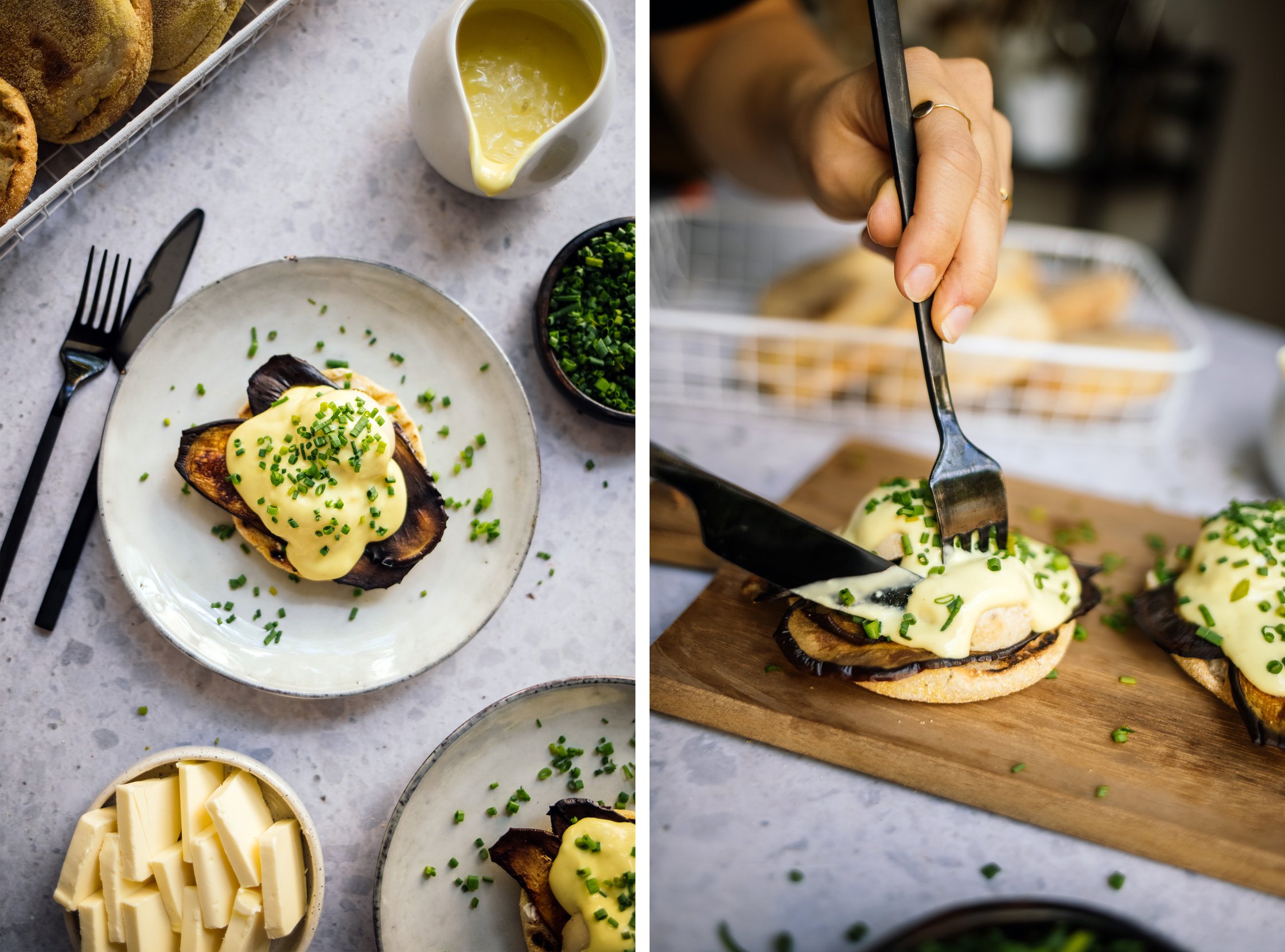 vegane eggs benedict anschneiden