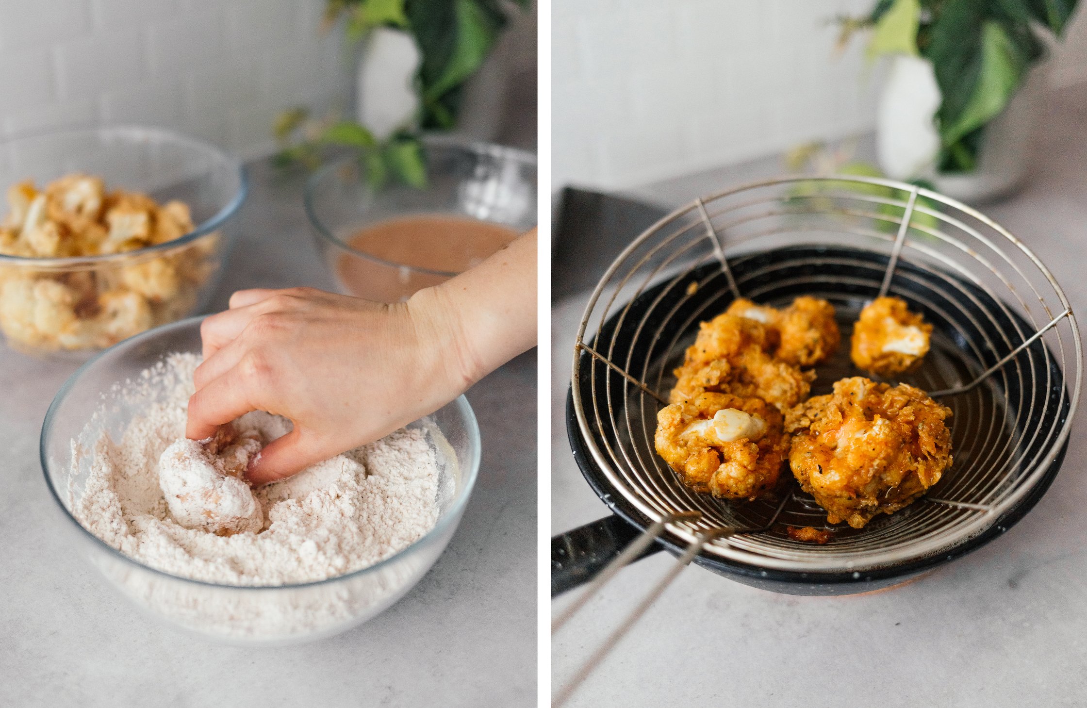 breading and deep frying cauliflower