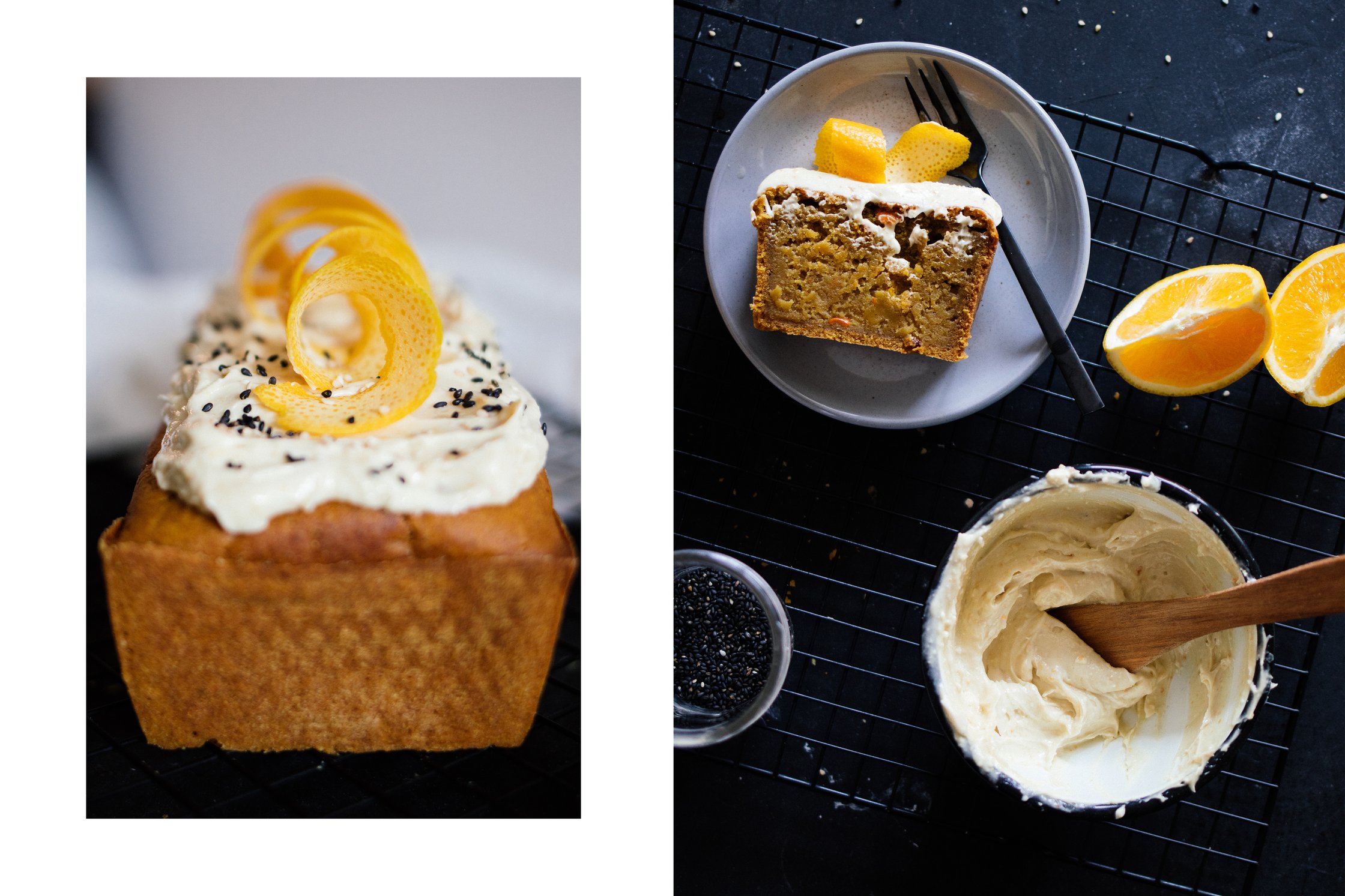 tahini butter creme on a vegan pumpkin cake