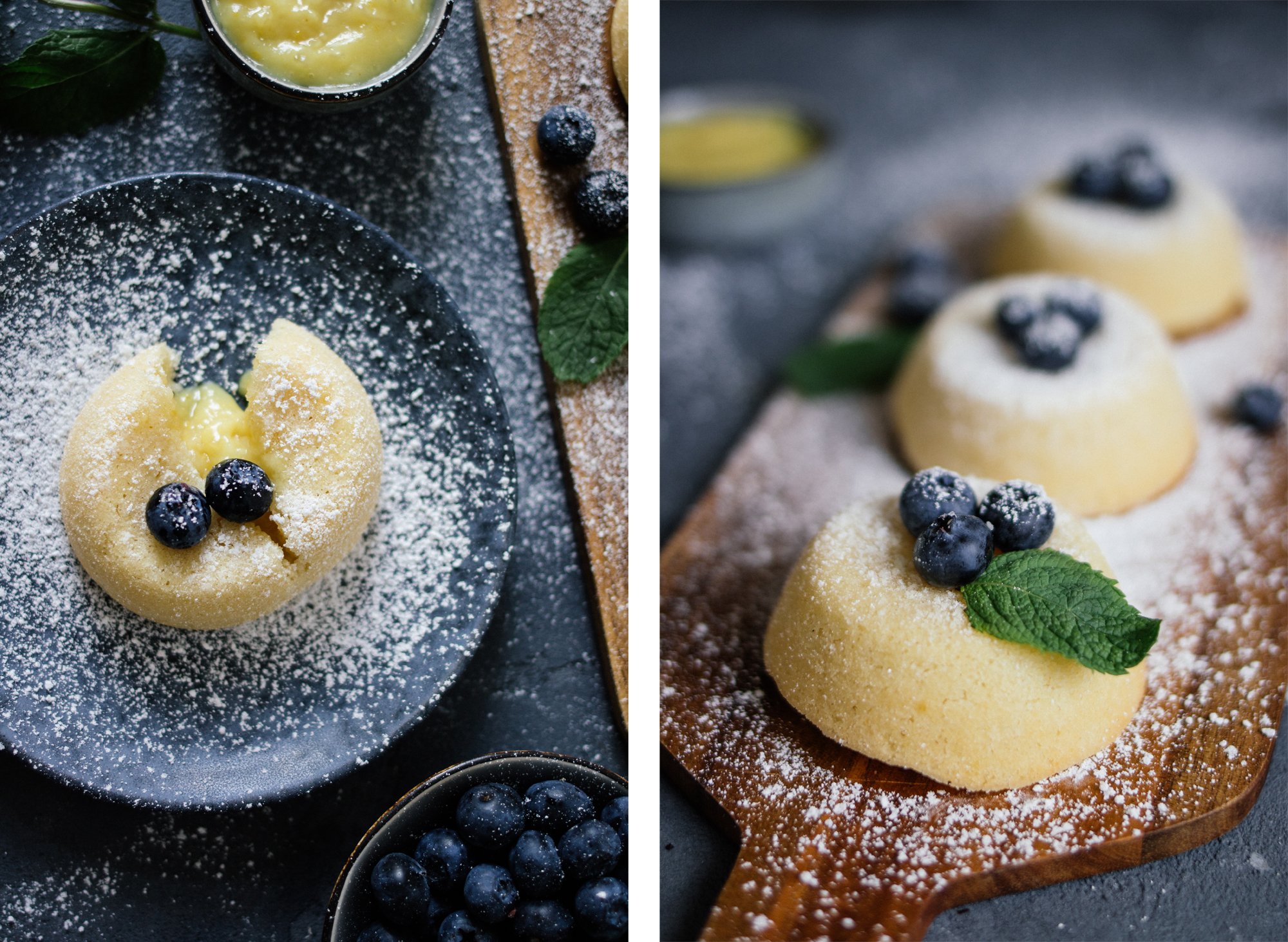 vegan lemon lava cake on a plate