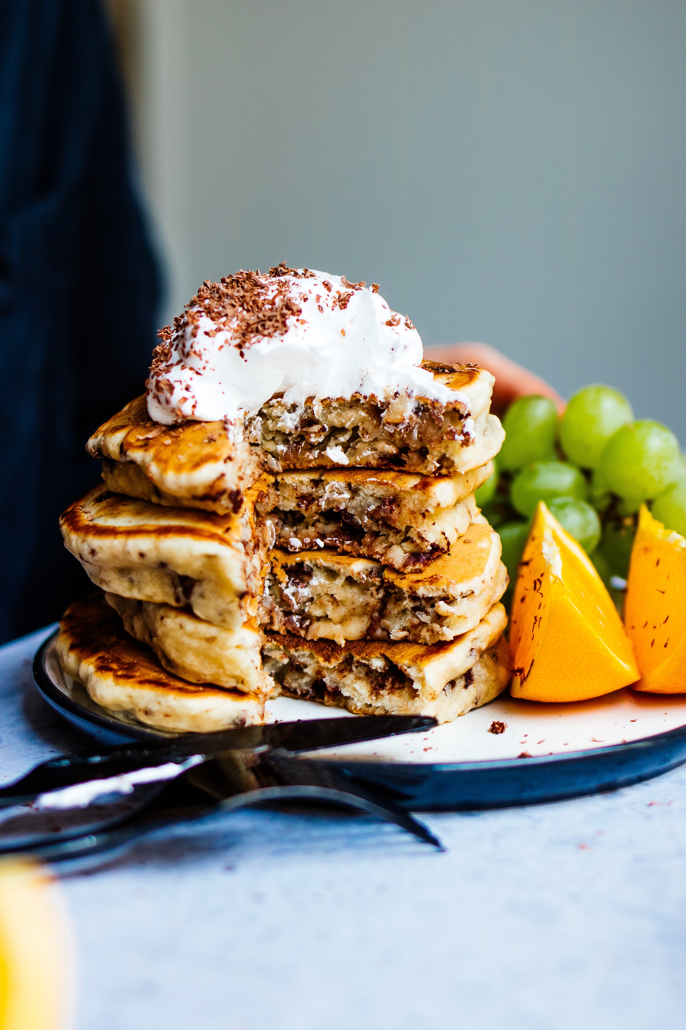 stacked vegan stracciatella pancakes