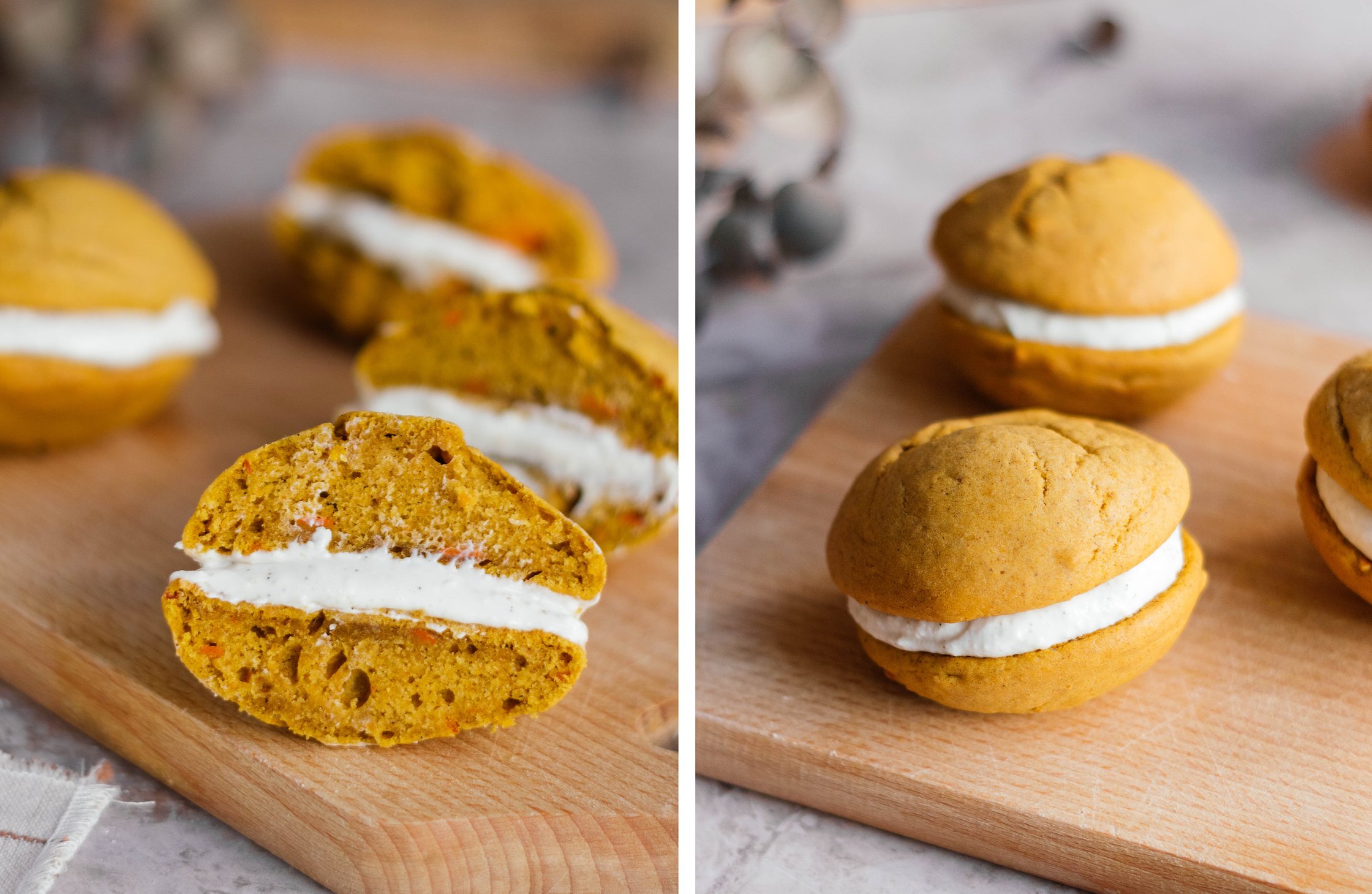vegane Kürbis-Whoopie Pies angeschnitten