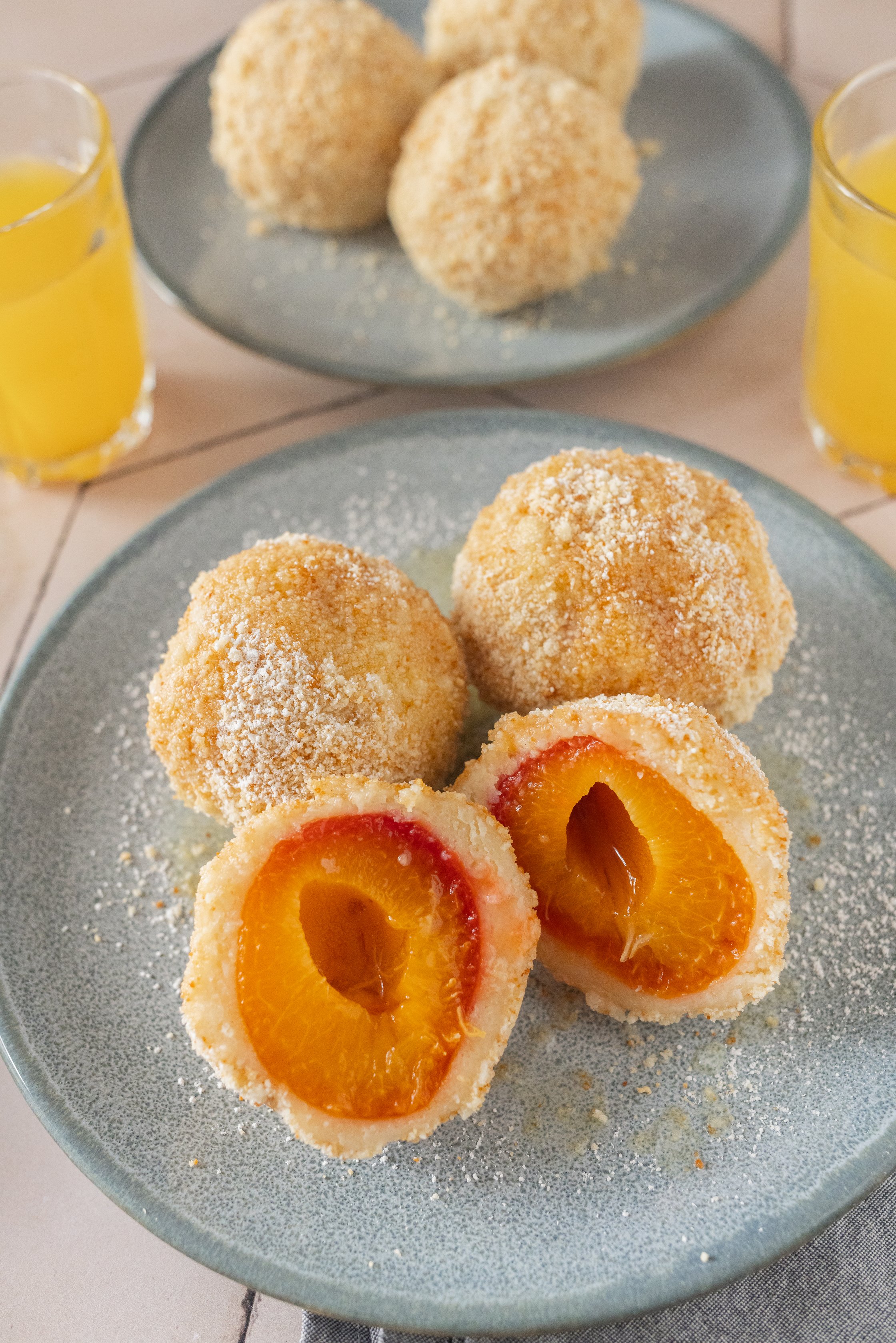 halved apricot dumplings