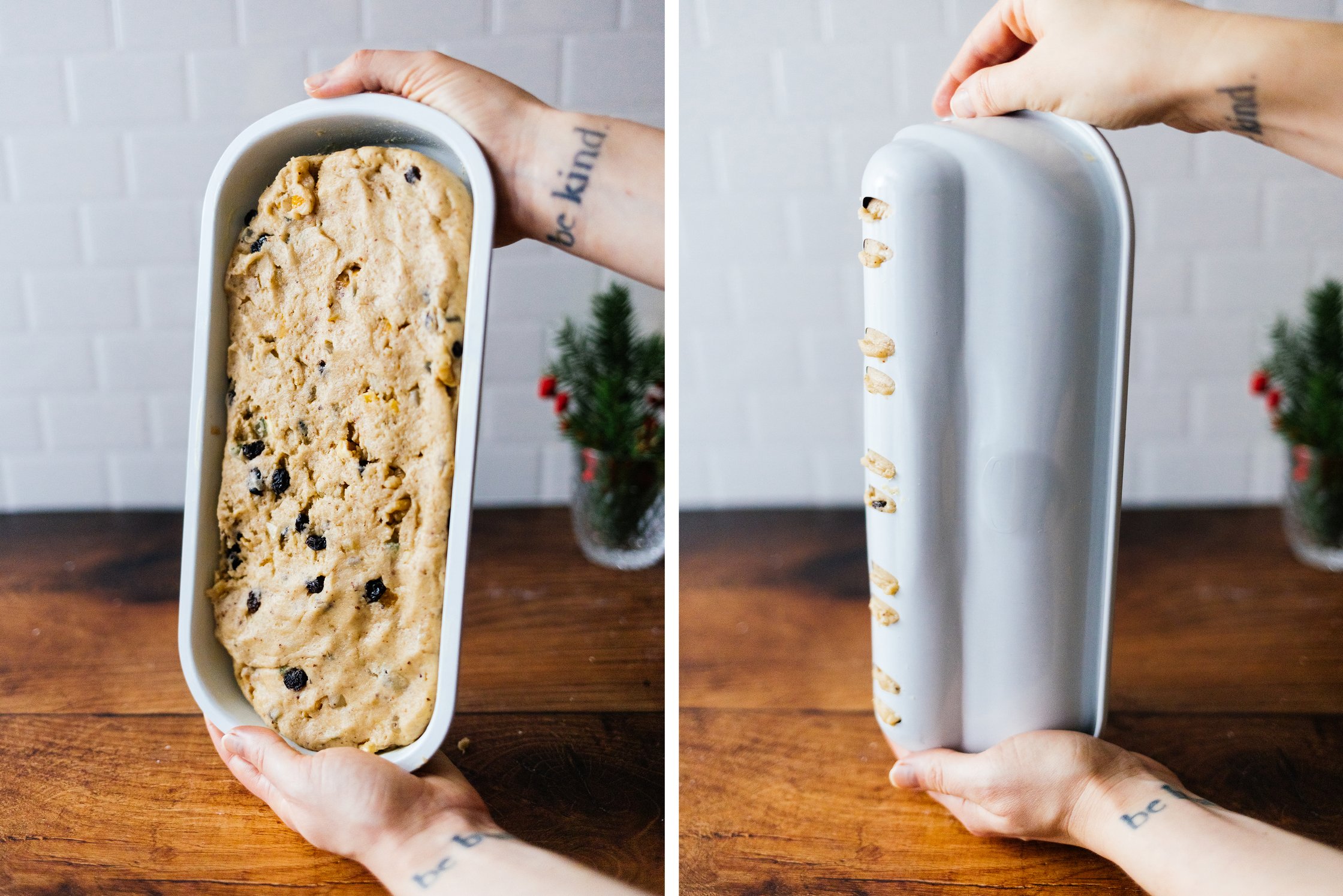 christmas stollen before baking in a baking dish for stollen
