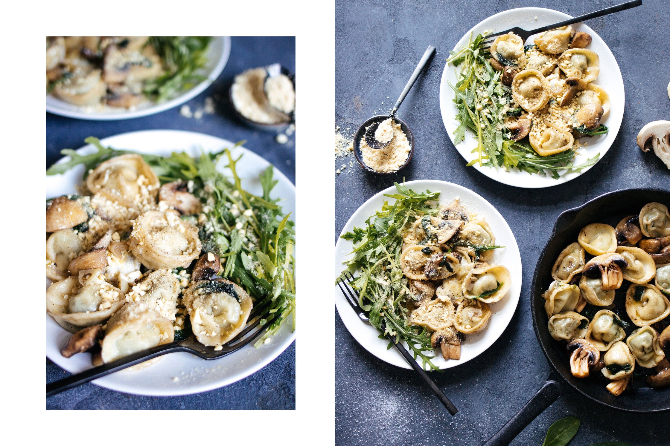 vegane Tortellini mit Ruccola und Parmesan