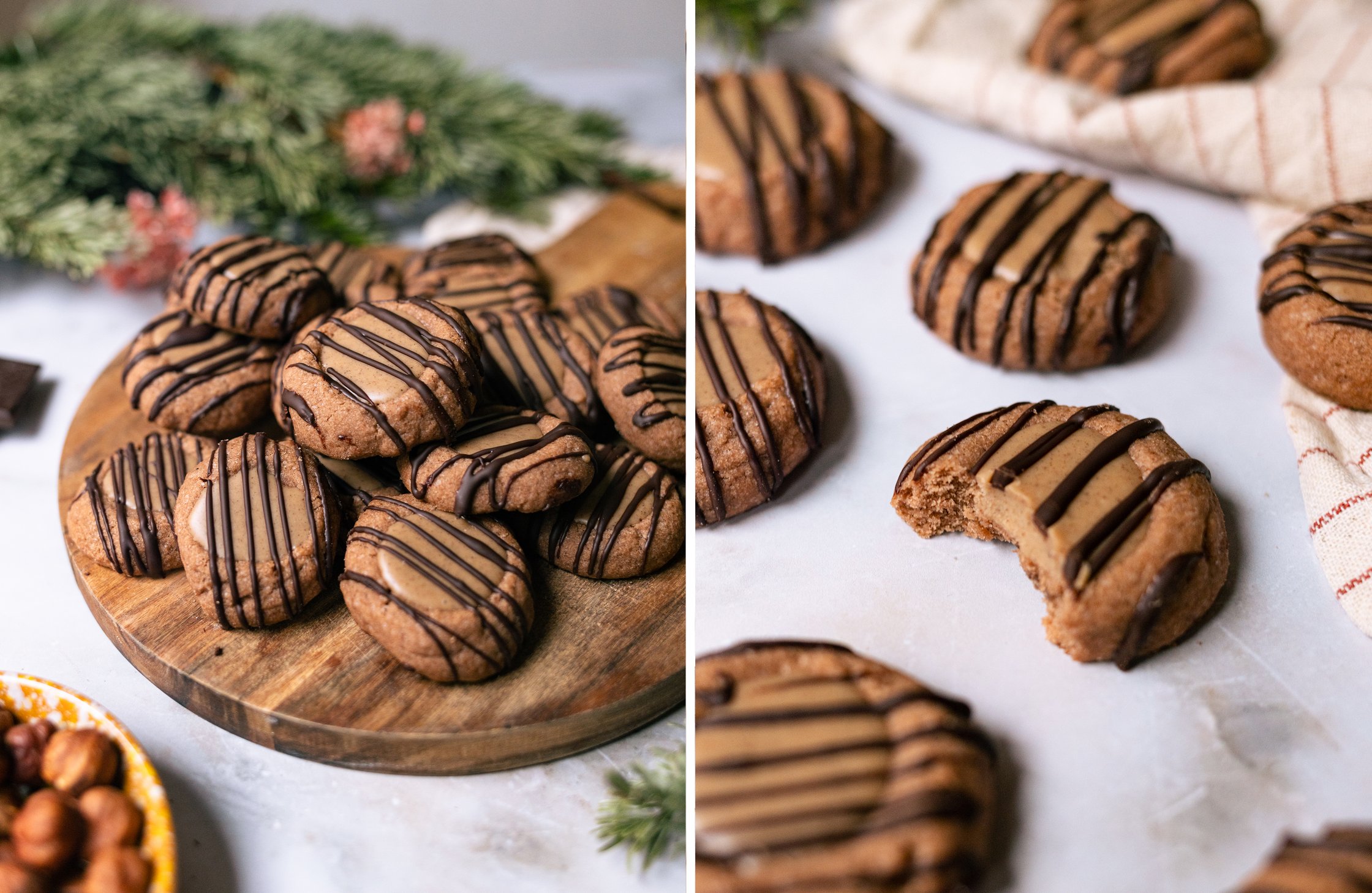 vegan Bueno cookies in a pile; one cookie is half eaten