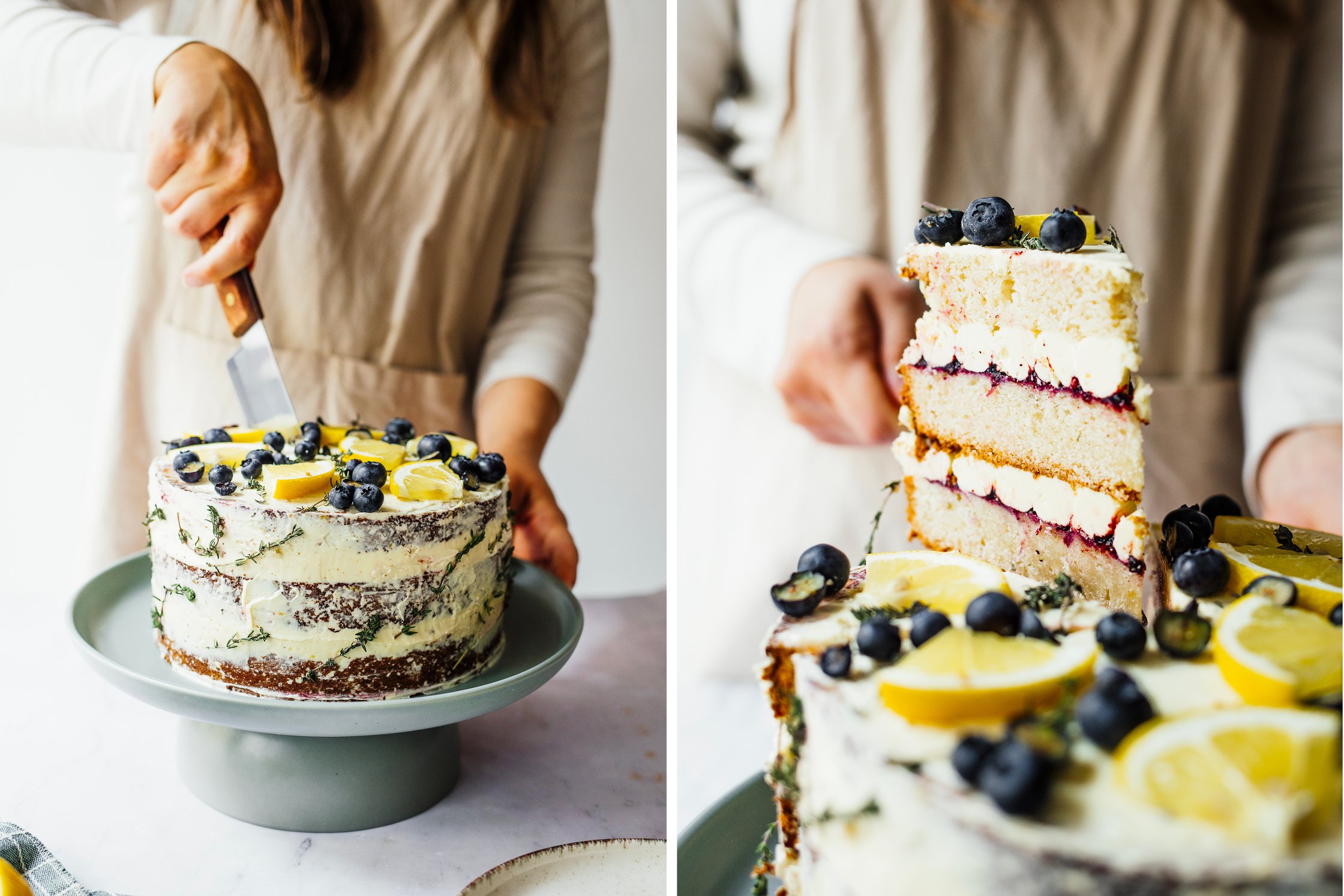 veganer Naked Cake wird angeschnitten