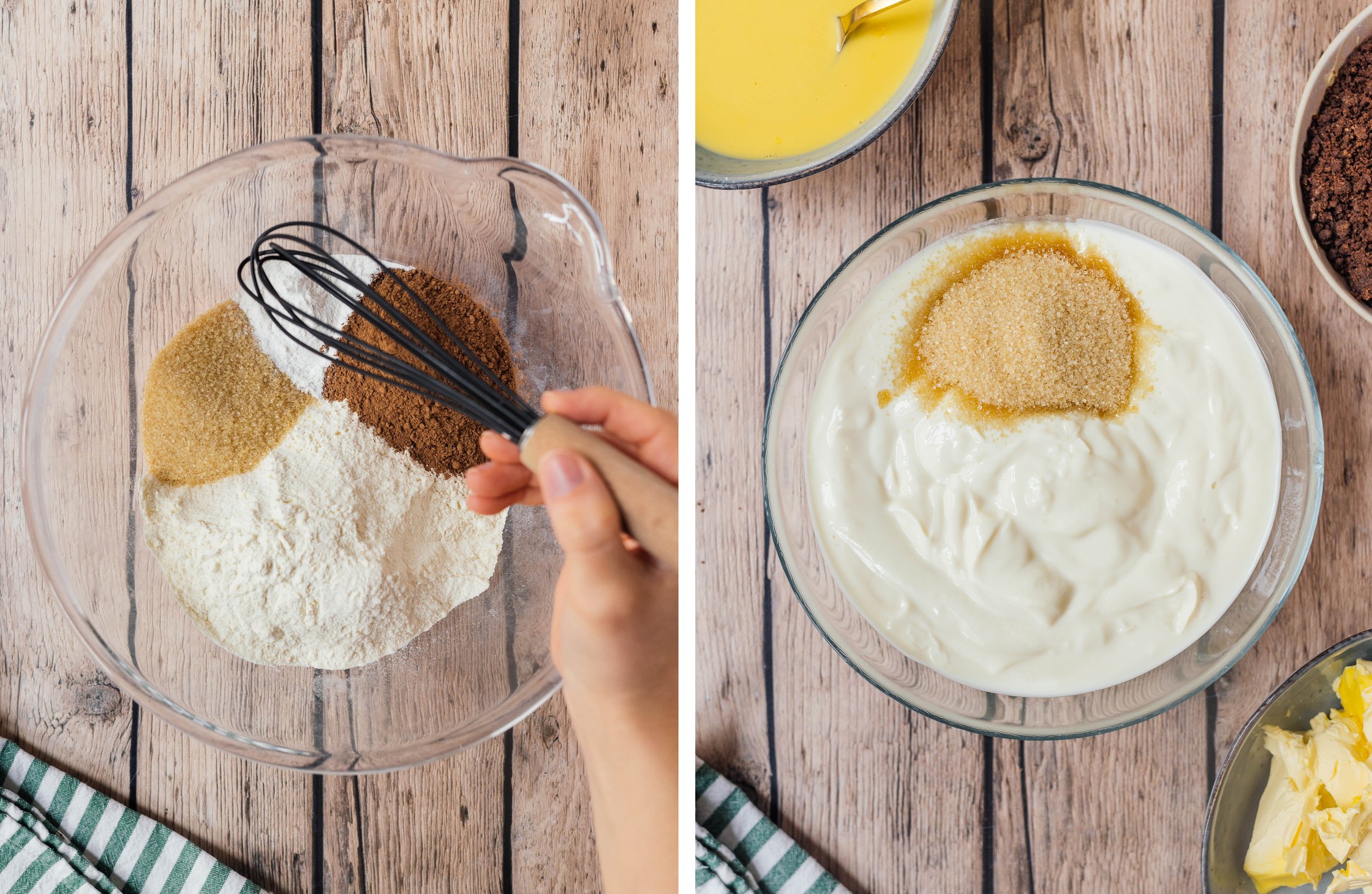 mixing the cake base and the vegan cheesecake filling