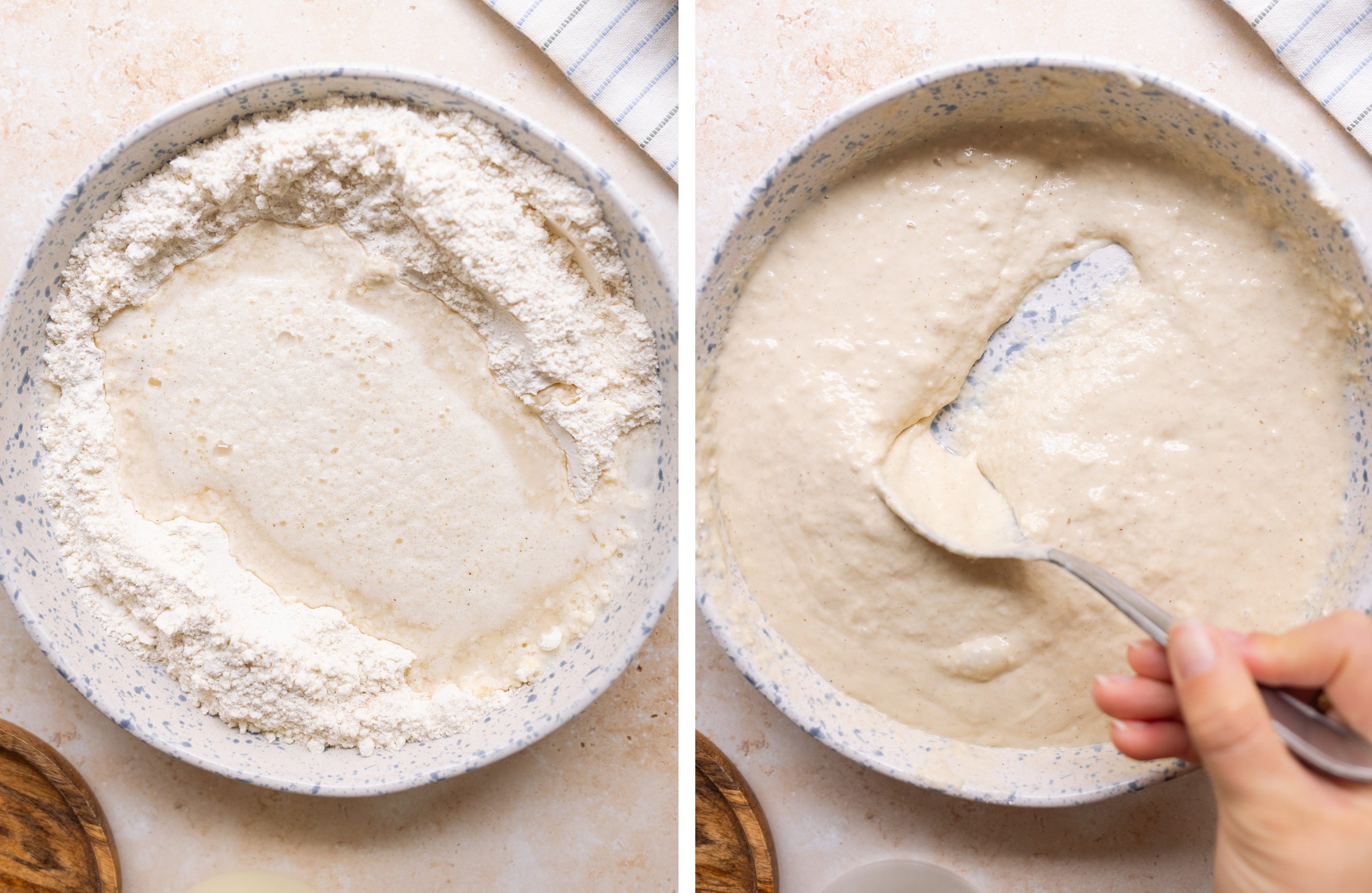 Teig für vegane Hefepfannkuchen wird vorbereitet