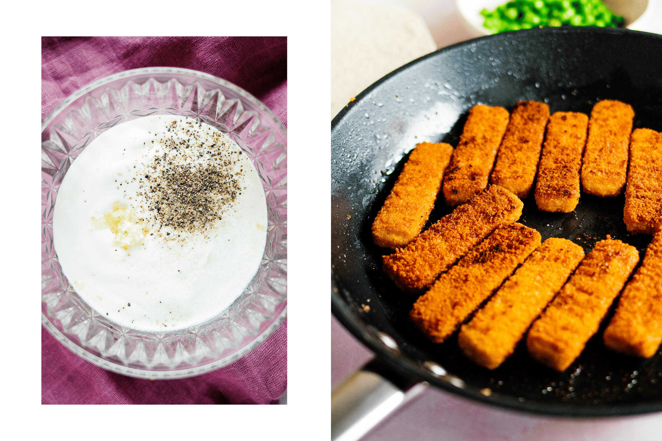 vegane Fischstäbchen in der Pfanne