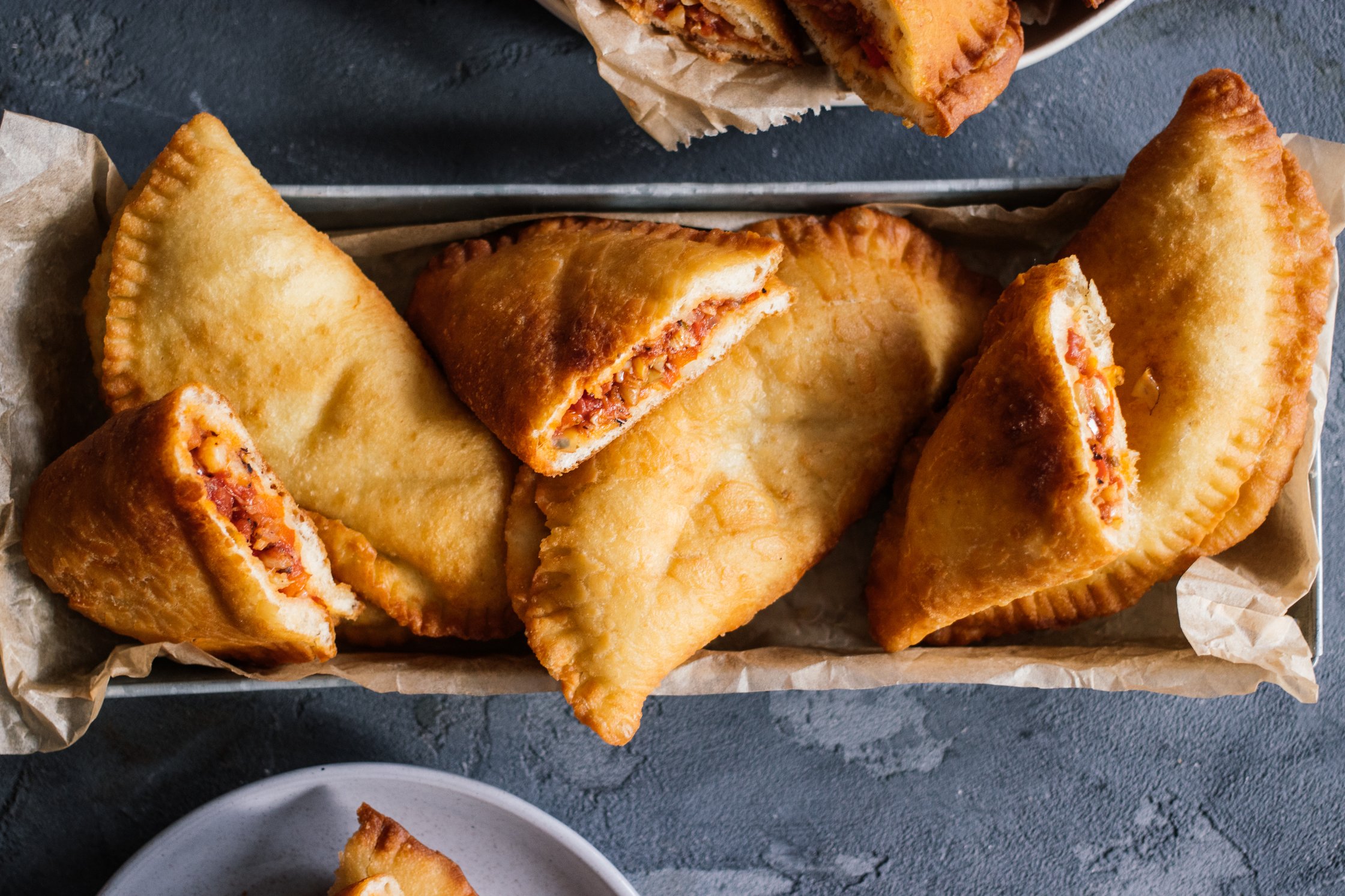 vegan panzerotti served in a deep dish