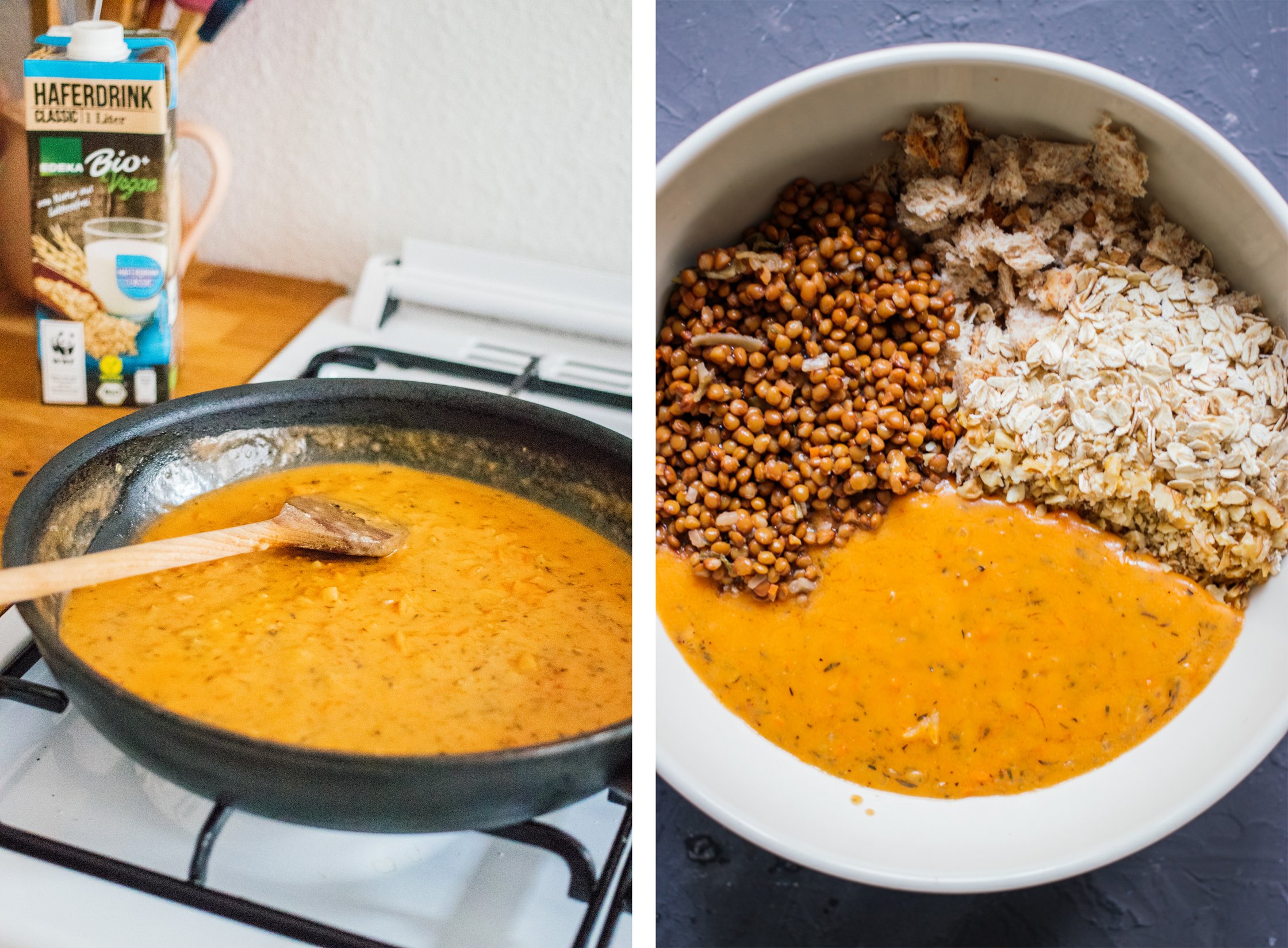 zutaten für den veganen linsenbraten vor dem vermengen