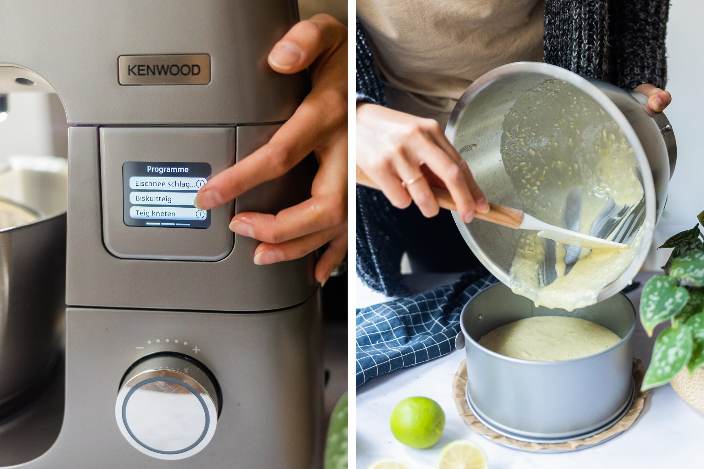 stand mixer, batter of the vegan coconut lime cake in a springform