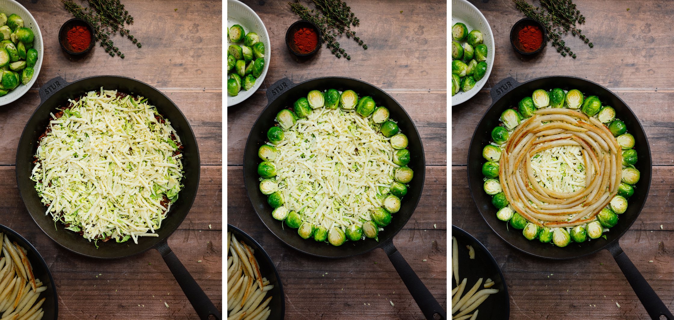 layering vegan potato dumpling casserole
