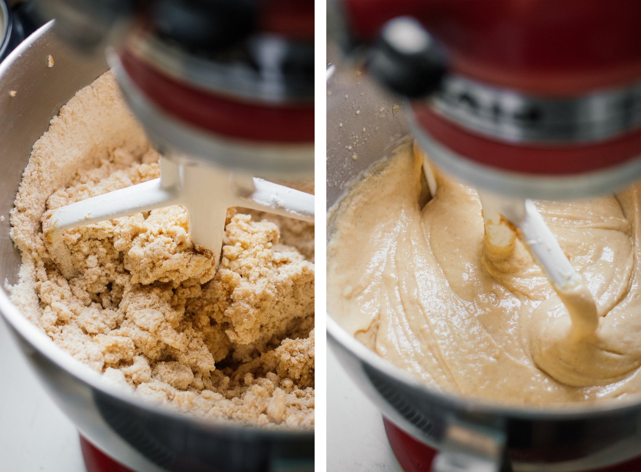 preparing batter for vegan peanut butter cake