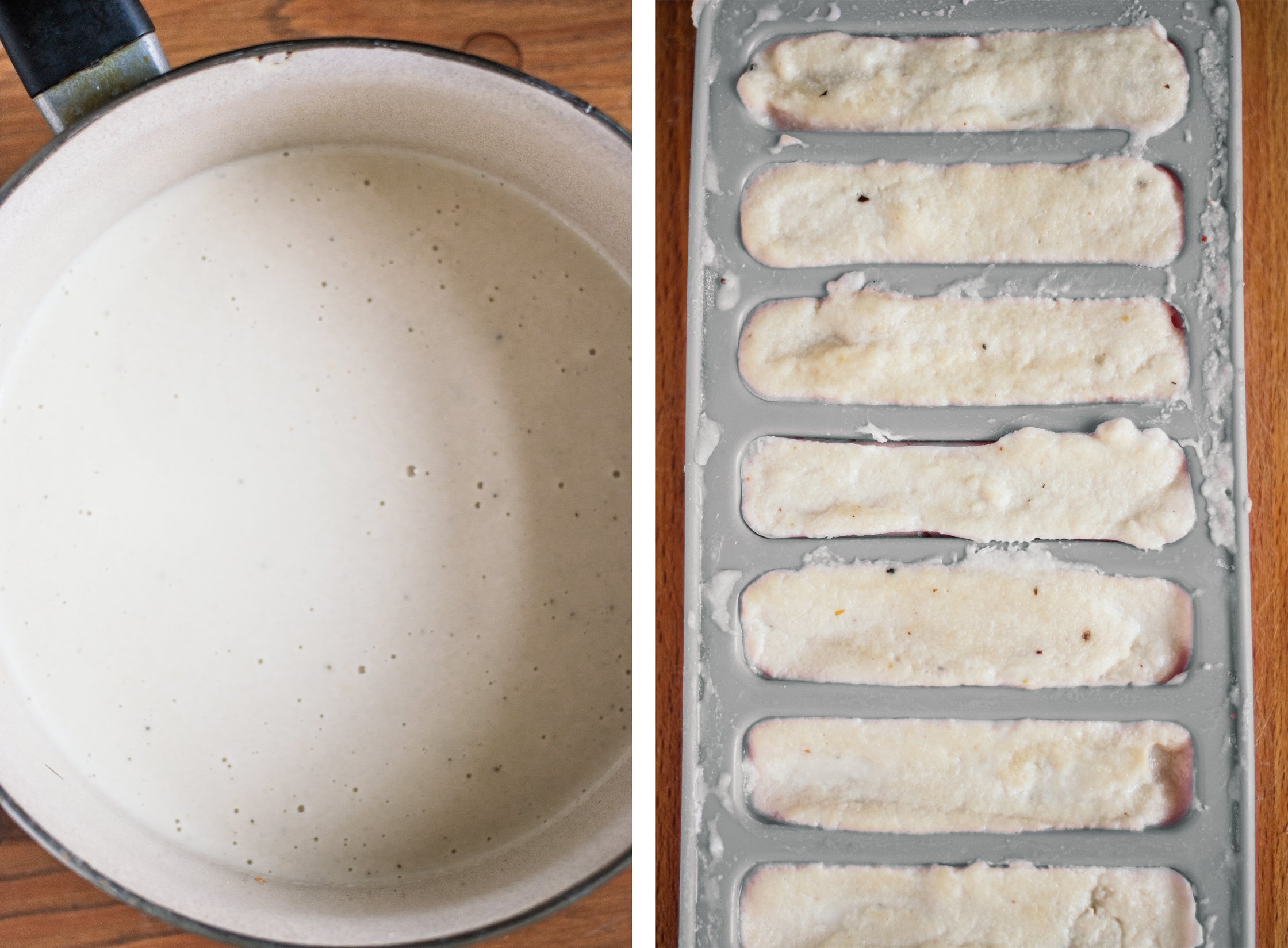 cashewmischung für vegane mozzarella sticks in silikonform