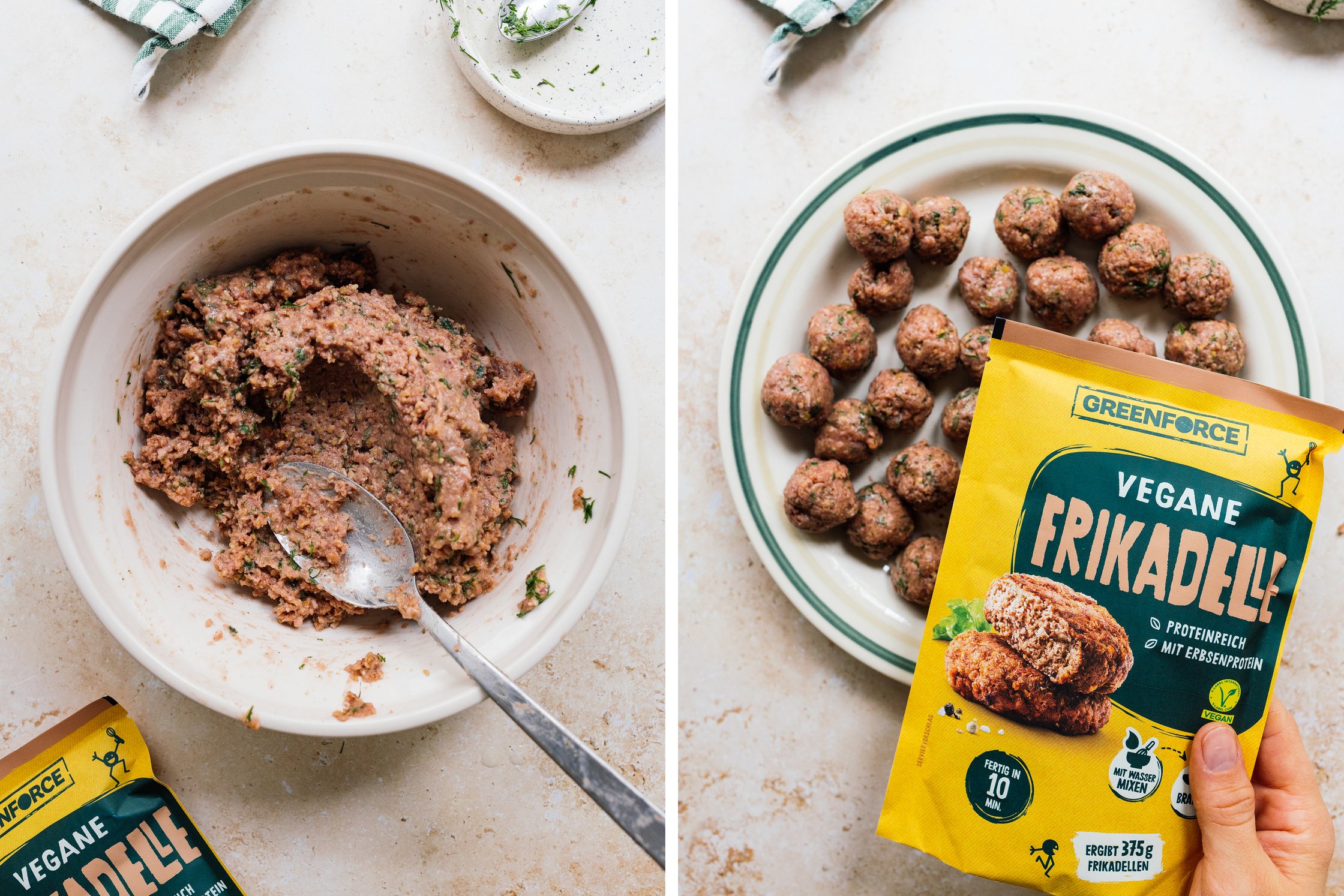 vegane Fleischbällchen von Greenforce werden zubereitet