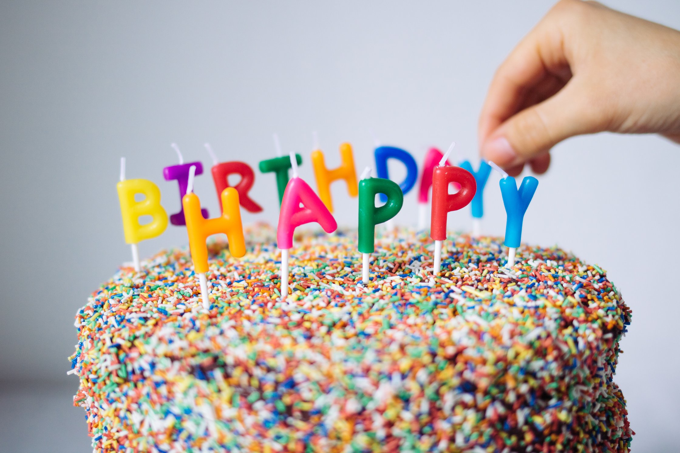 "happy birthday" candles are decorating the cake