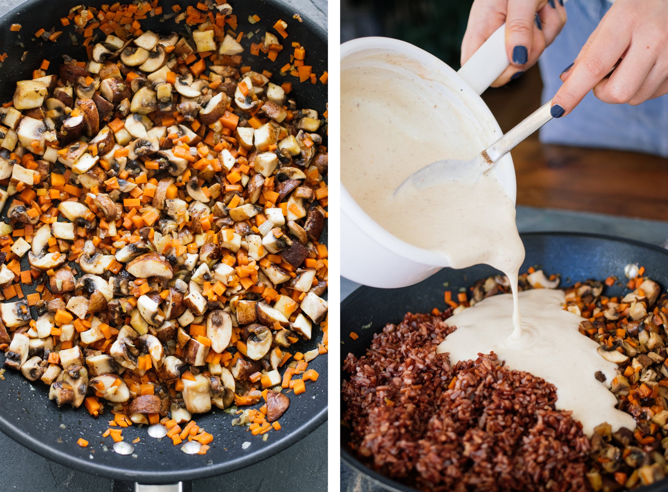 zutaten für gefüllte vegane paprikaschoten anbraten und mit soße vermengen