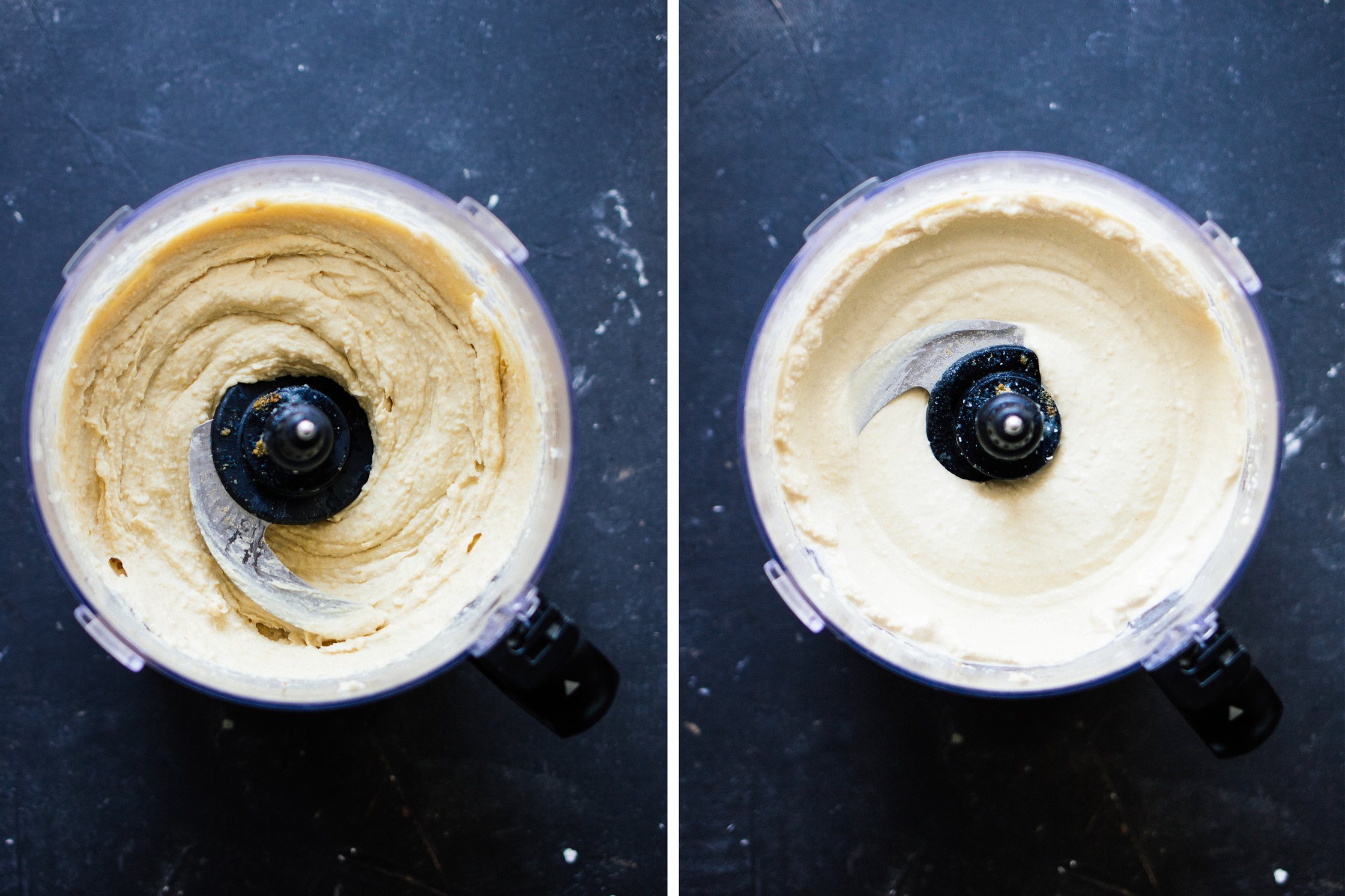 mixing hummus