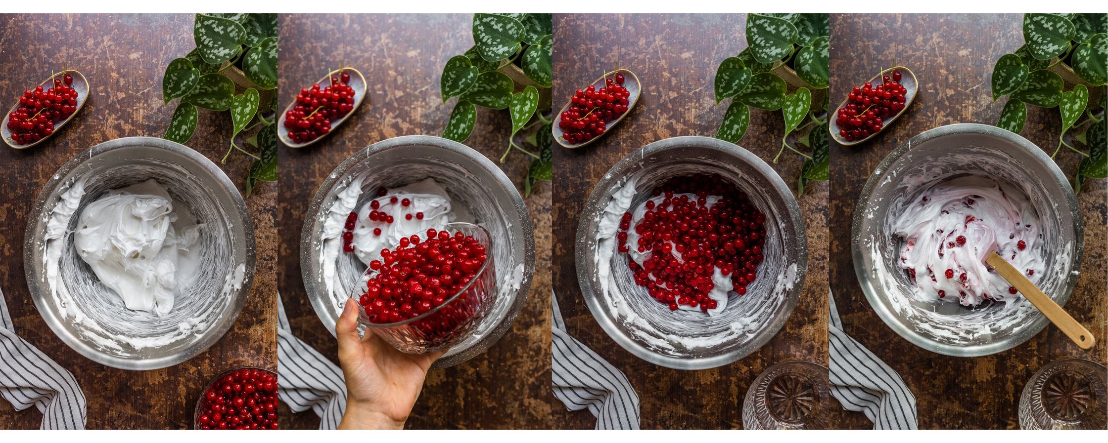 Vegan Meringue with red currants in a bowl