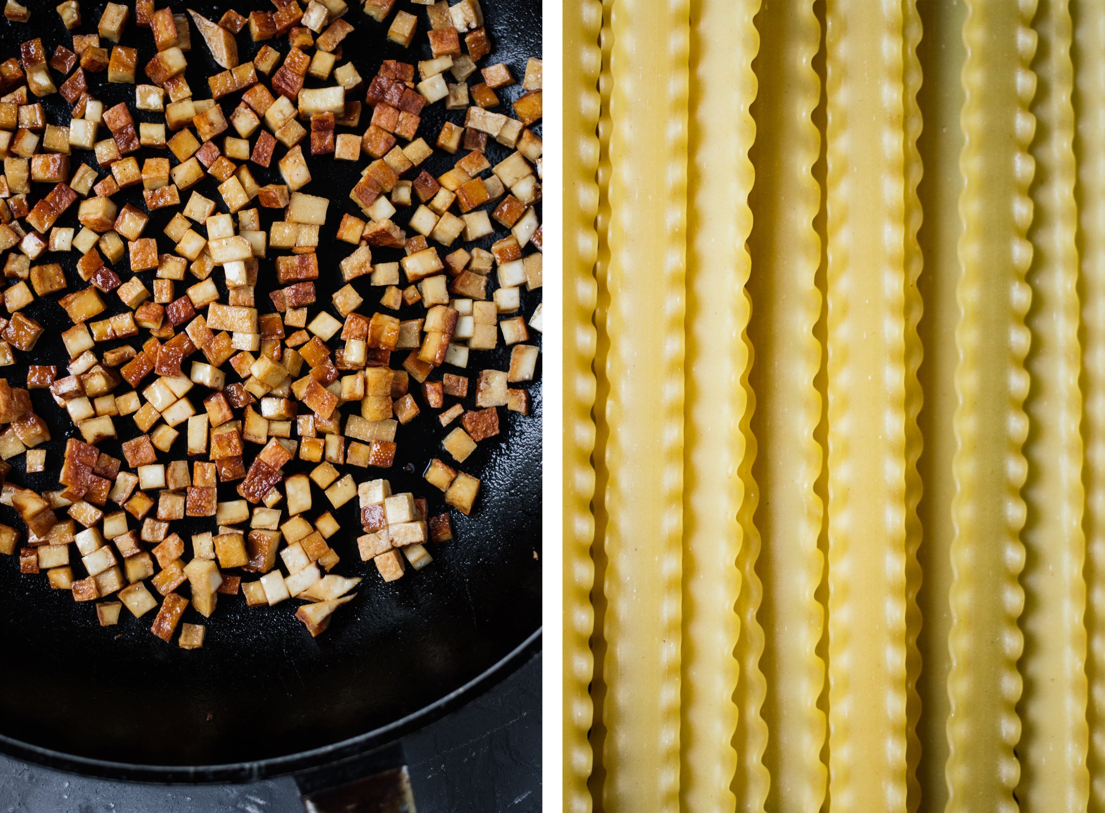 frying tofu for Vegan Pasta All'Amatriciana