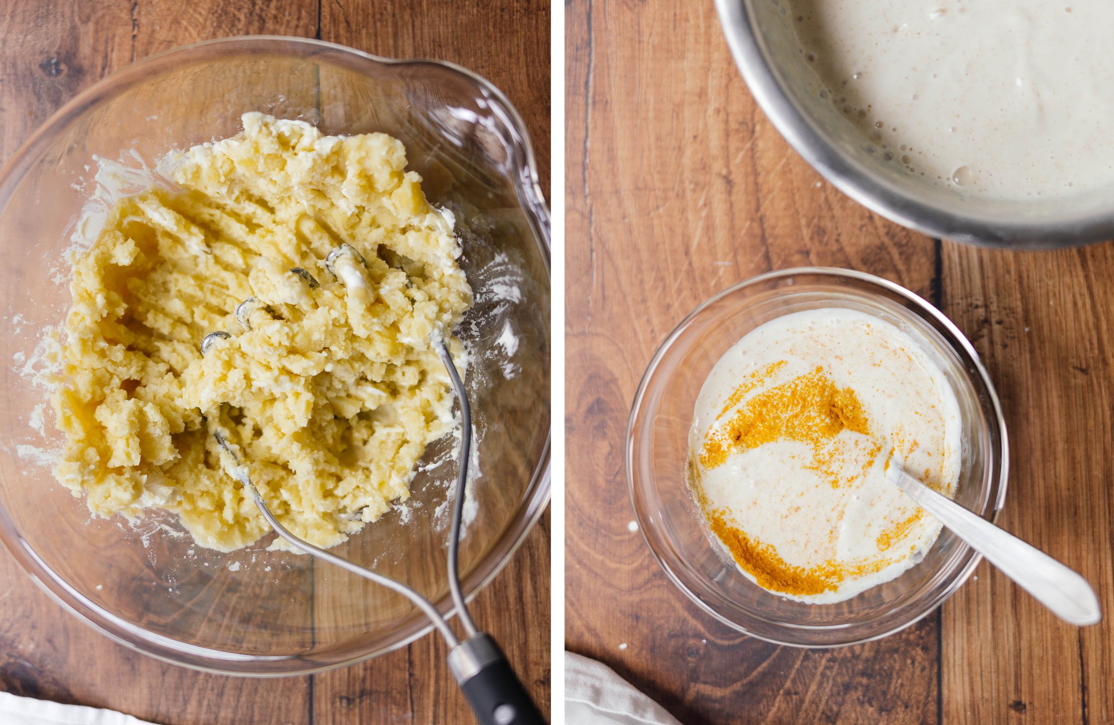 mashed potatoes; mass for vegan fried eggs