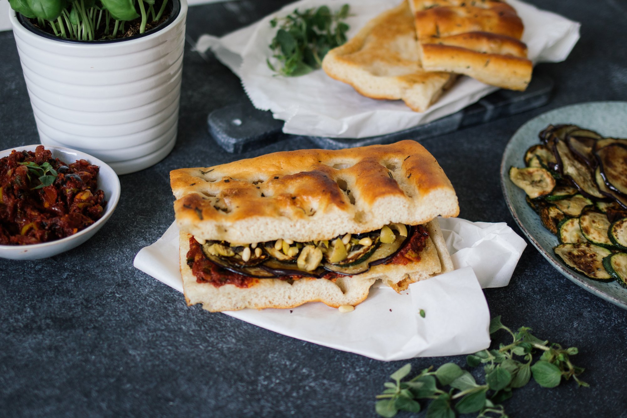 focaccia sandwich on the table