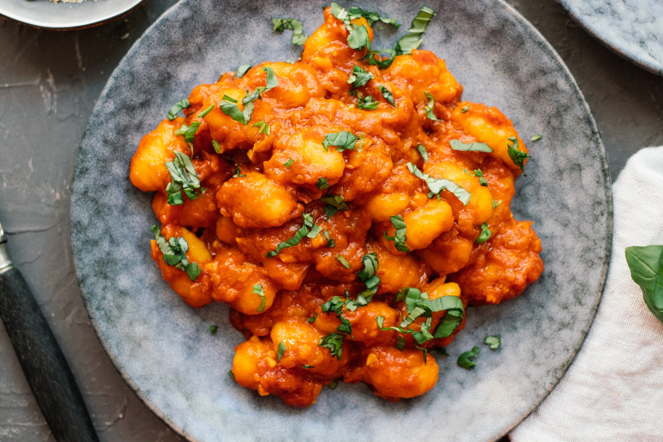 Vegan Gnocchi all arrabbiata ready to be eaten
