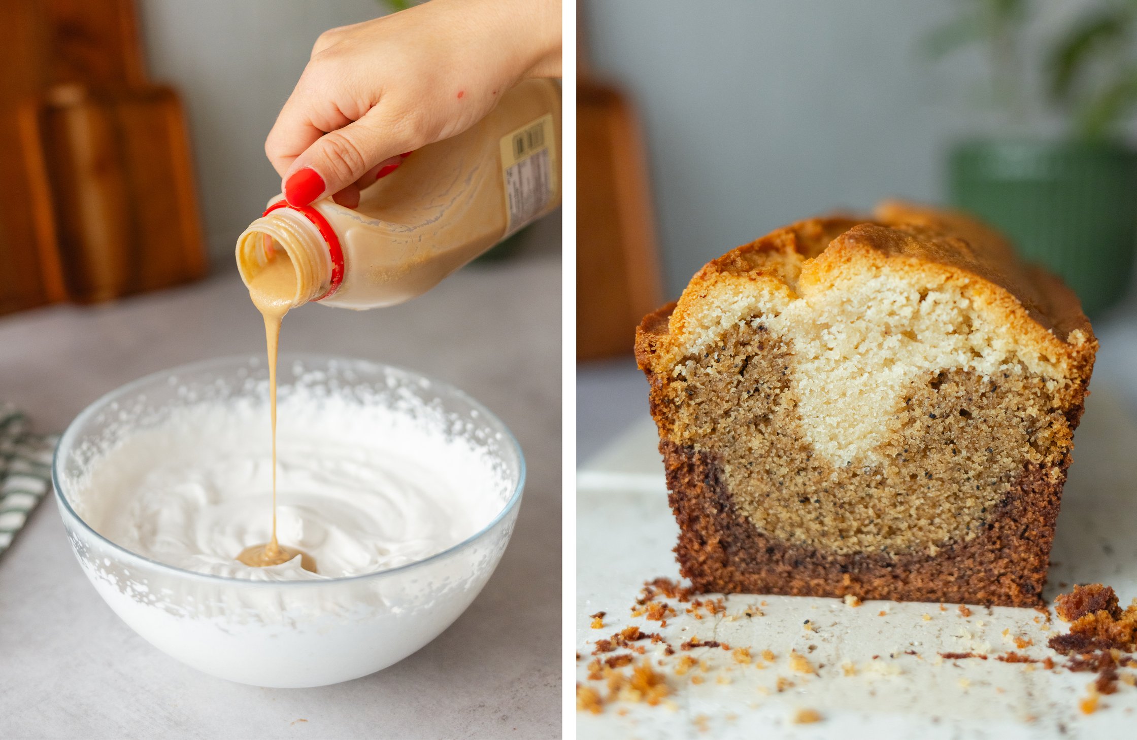 tahini is added to vegan cream; cutting of the cake
