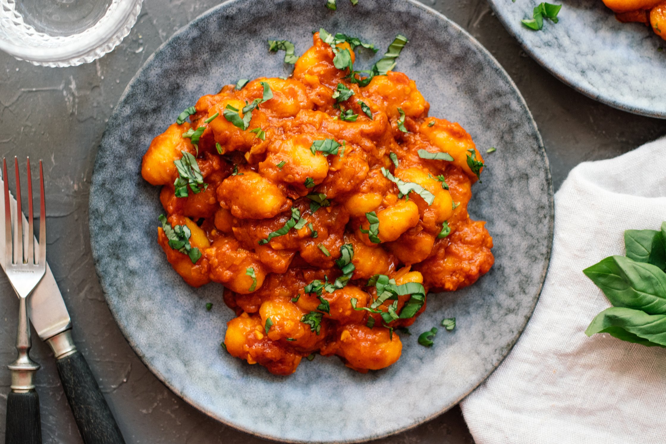 Vegan Gnocchi all arrabbiata served on a plate