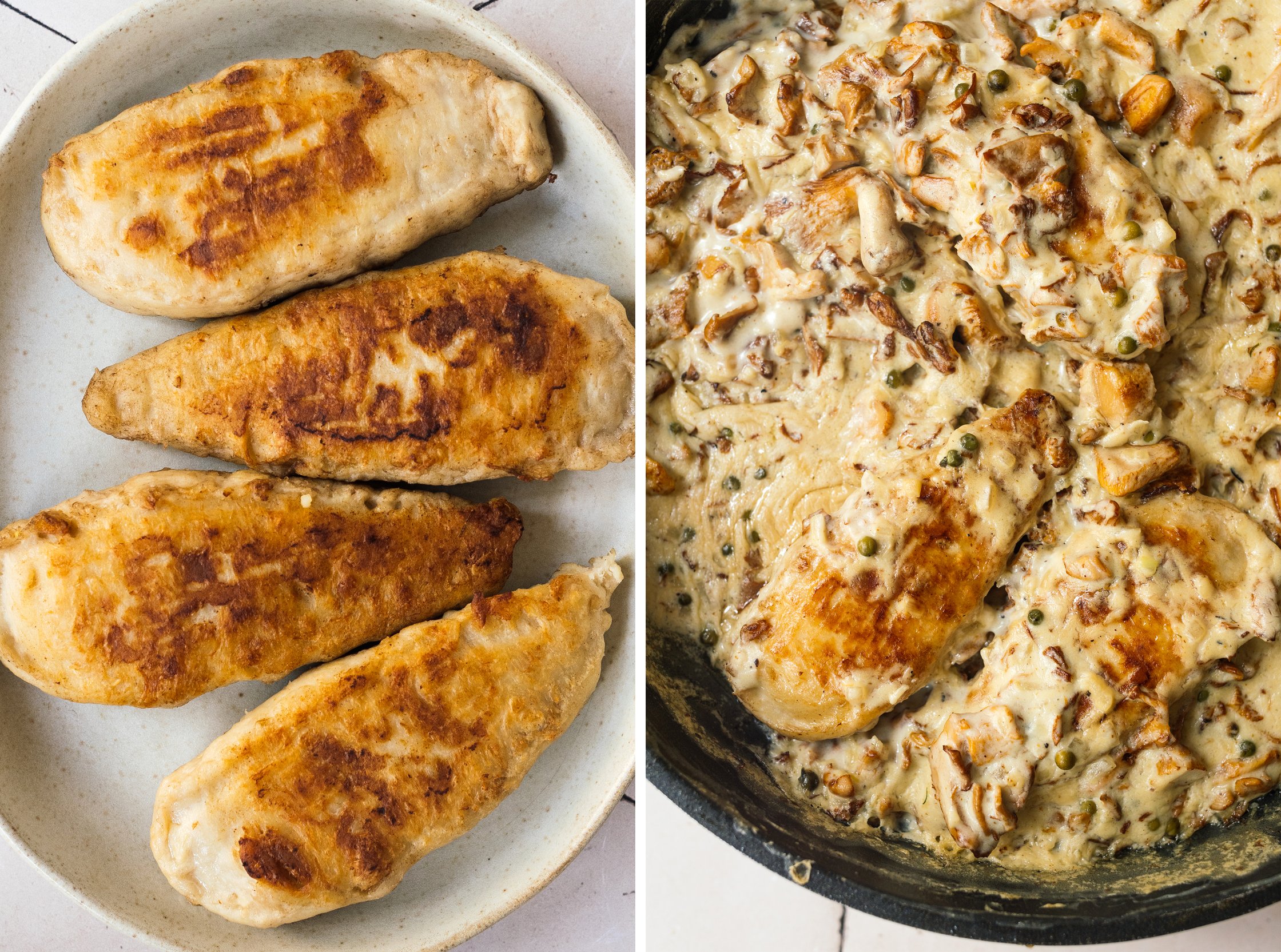 vegane Hähnchenfilets angebraten und in Soße