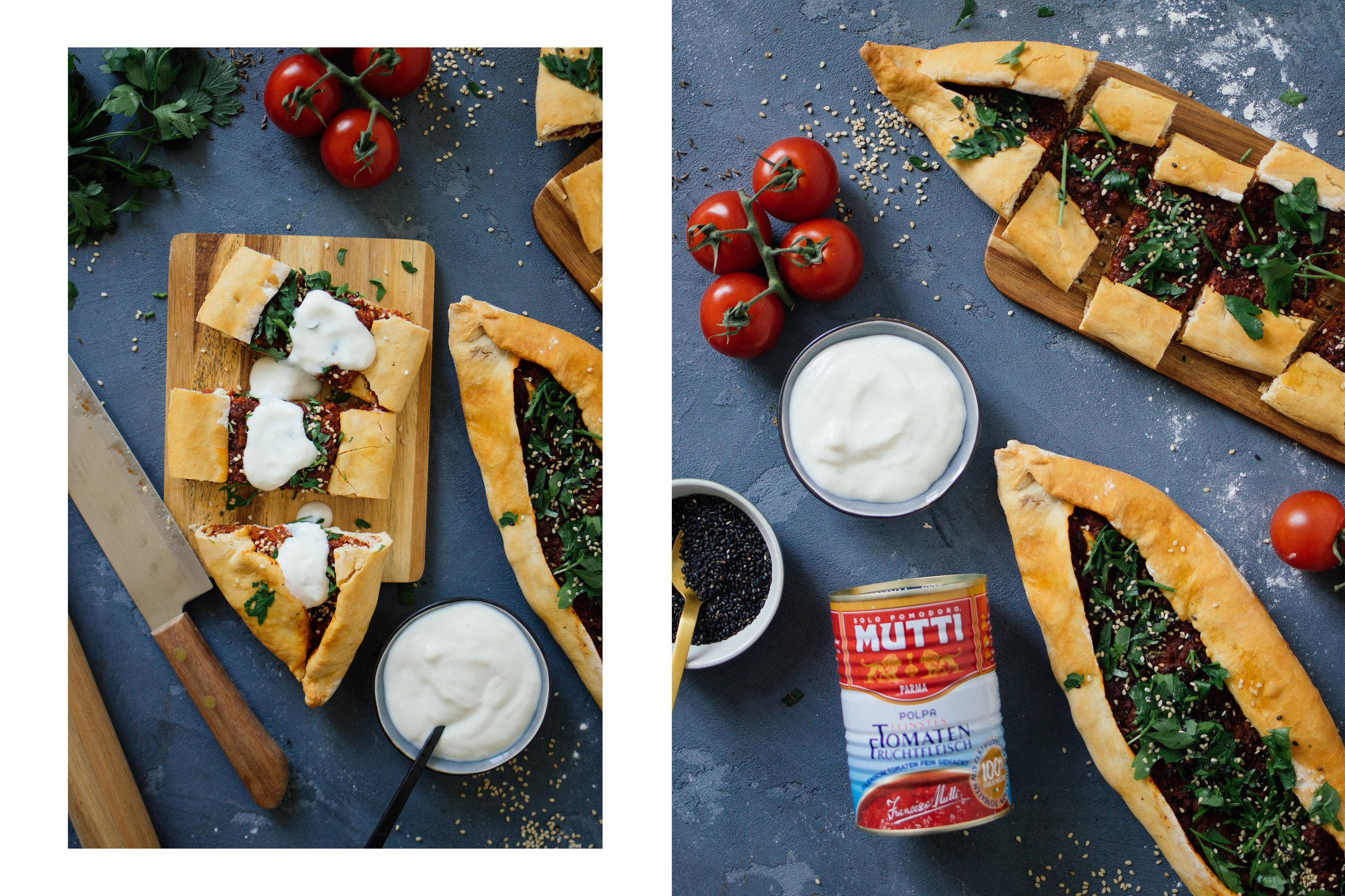 pide with ground meat and yogurt