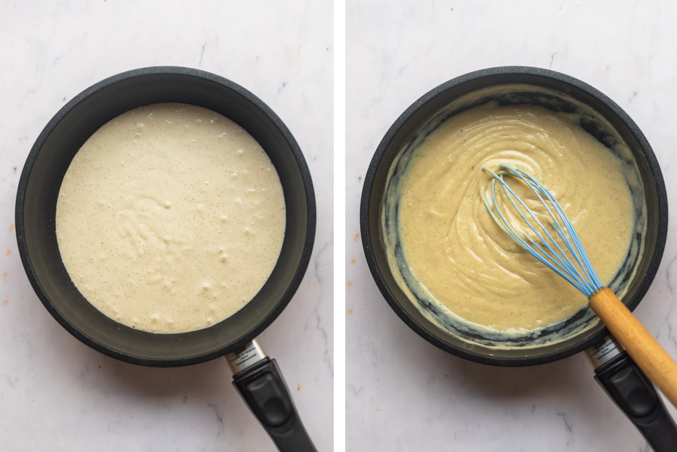 Vegan Creme Brulee is prepared in a saucepan.