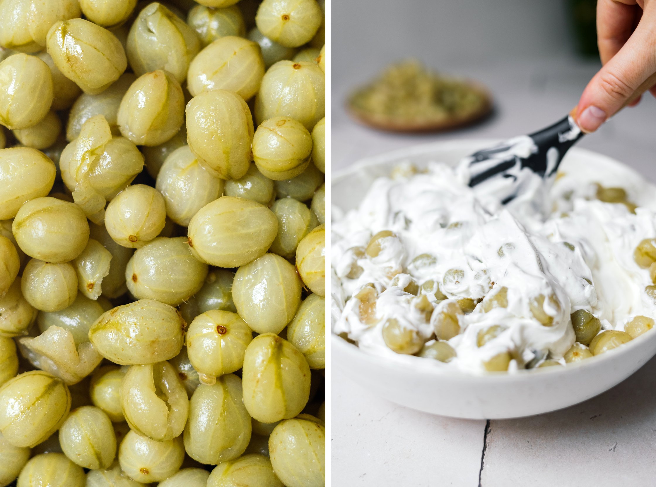 adding gooseberries to vegan cream