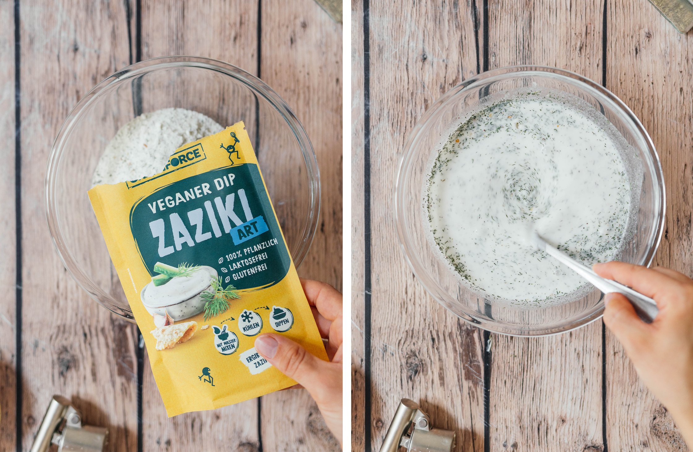 preparing vegan tzatziki mix by greenforce