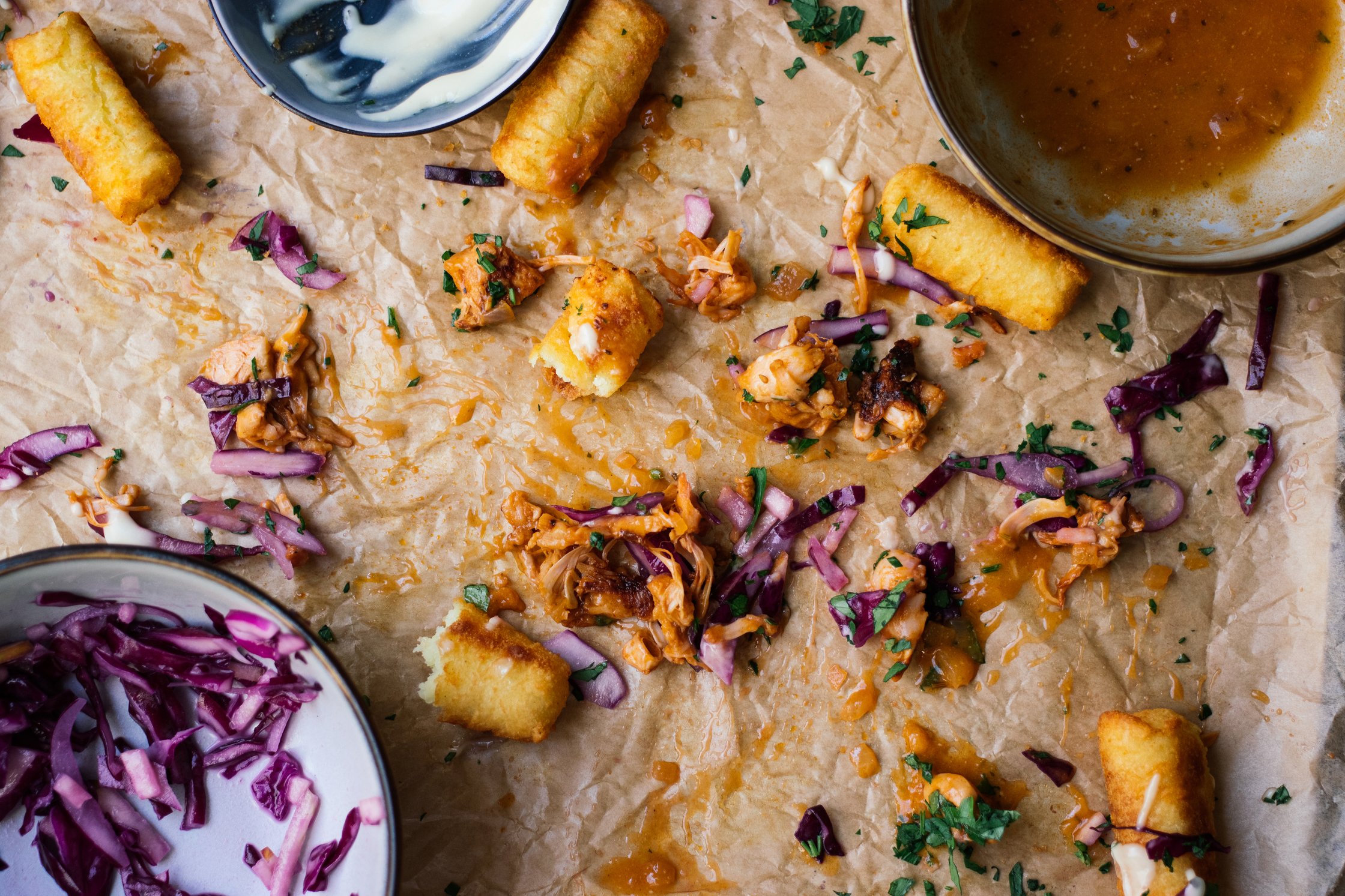 almost eaten up Loaded Tater Tots with Jackfruit, Red Cabbage, And Quick Vegan Gravy