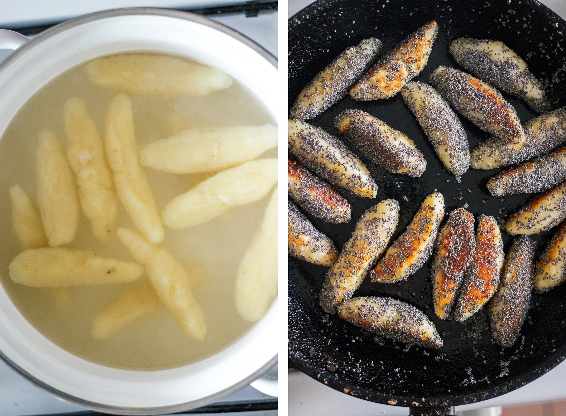 cooking and frying vegan potato pasta