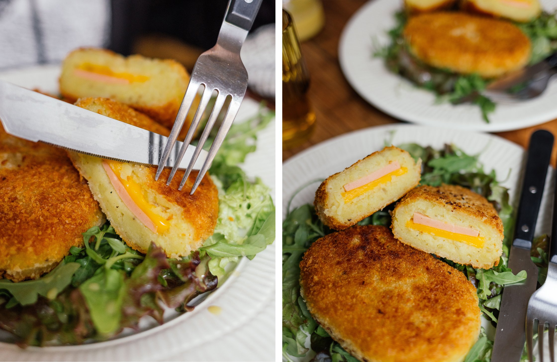 vegan dumpling cordon bleu is cut