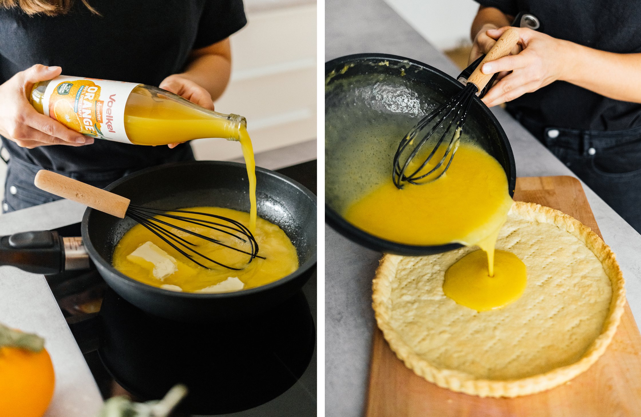Orangenfüllung zubereiten und auf den Tarteboden geben