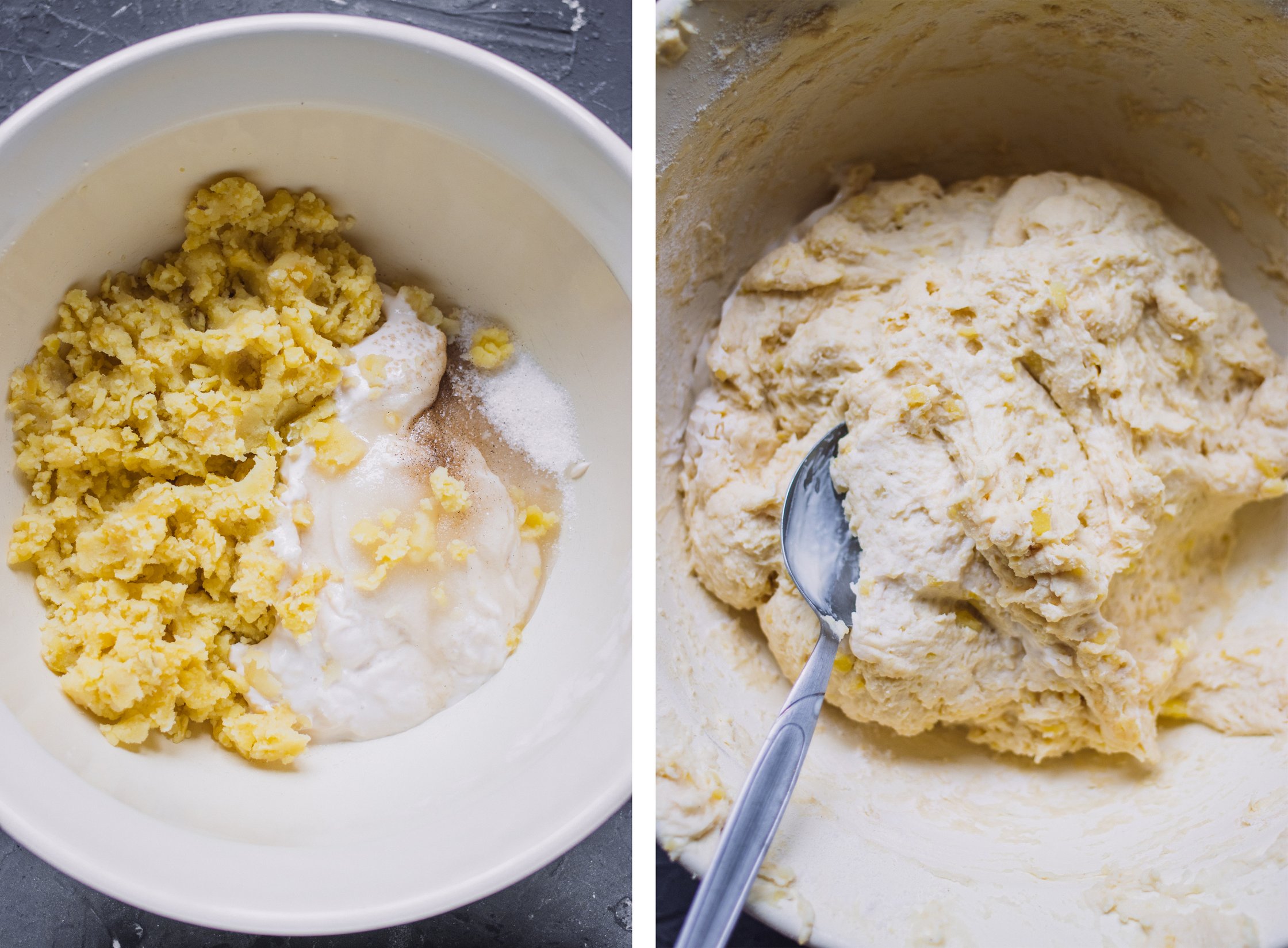 mixing batter for Vegan Sweet Potato Pancakes