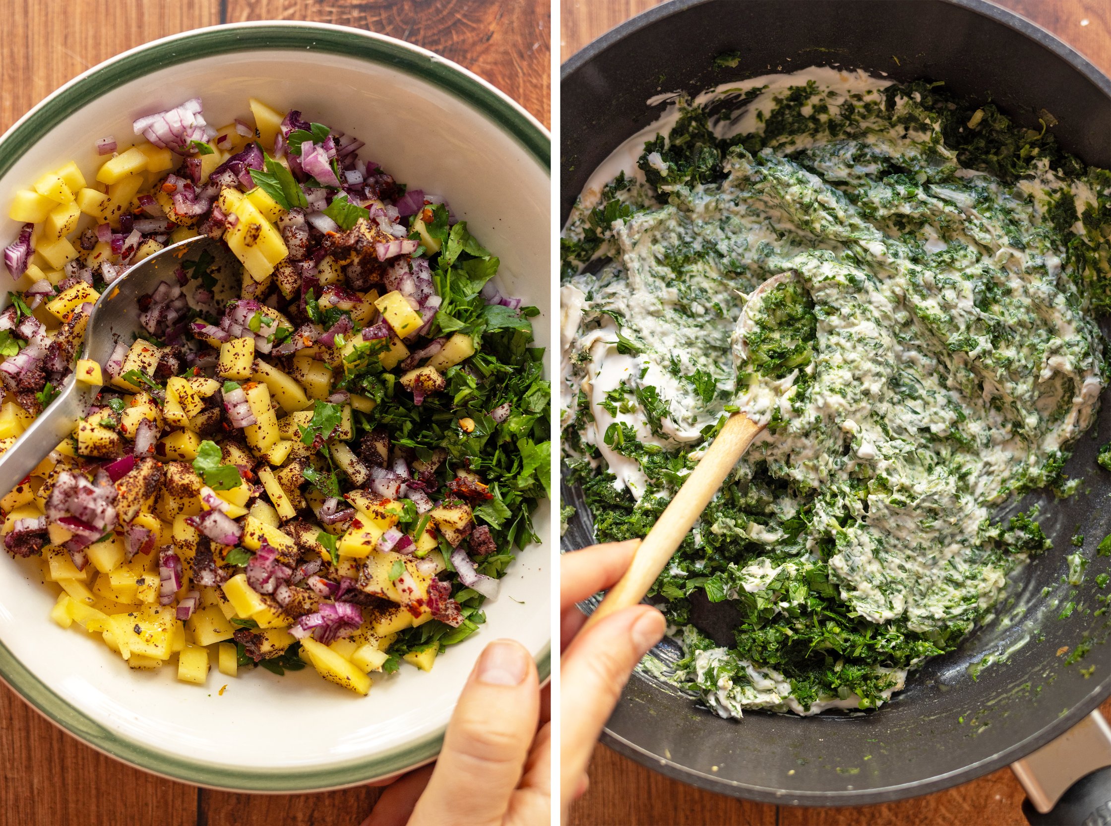 mango salsa und würzigen rahmspinat zubereiten
