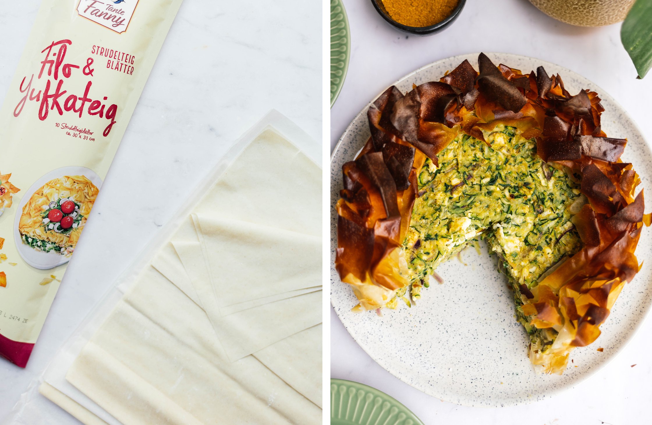 vegan filo pie made with store-bought filo dough