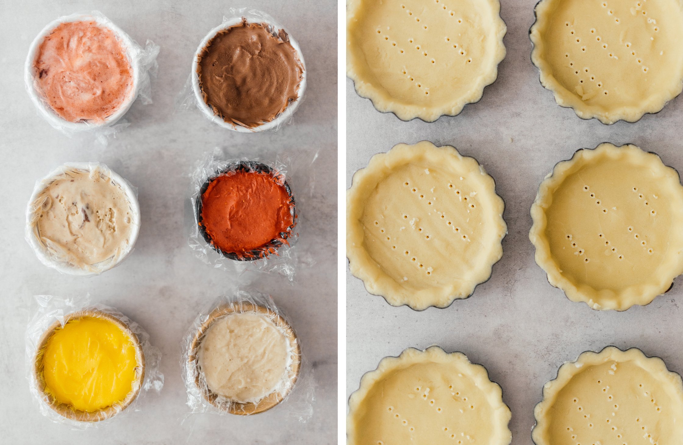 vegan ice cream in portions, small molds with vegan cake base