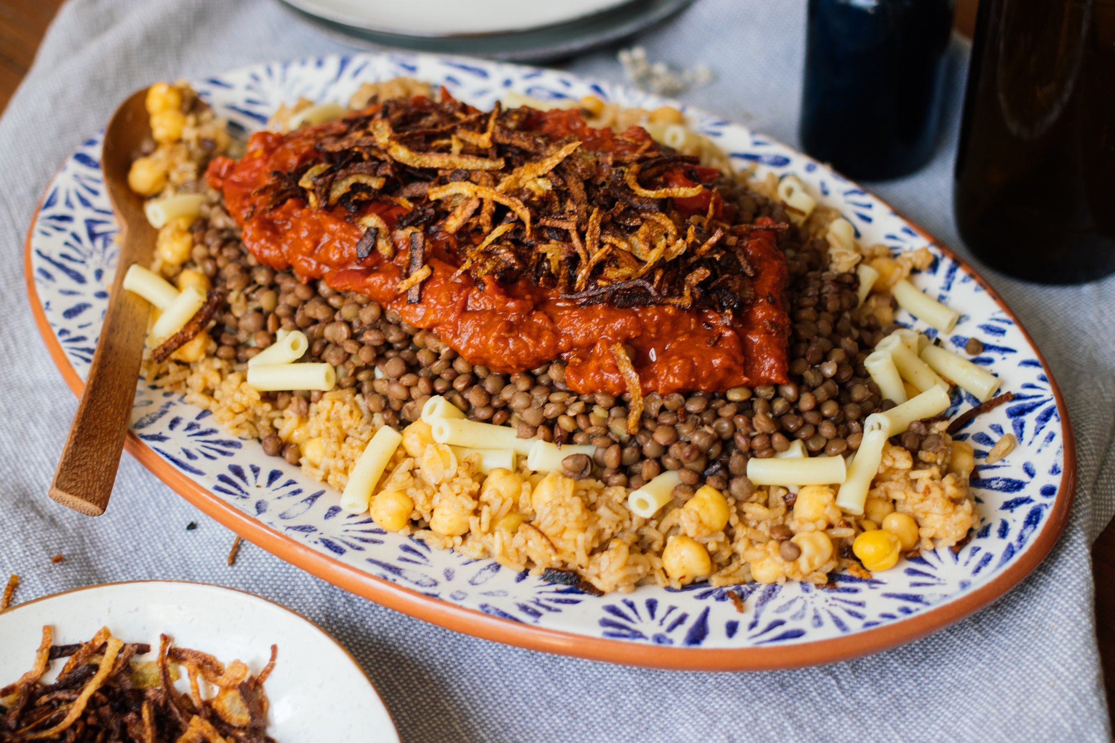 vegan kushari on the table