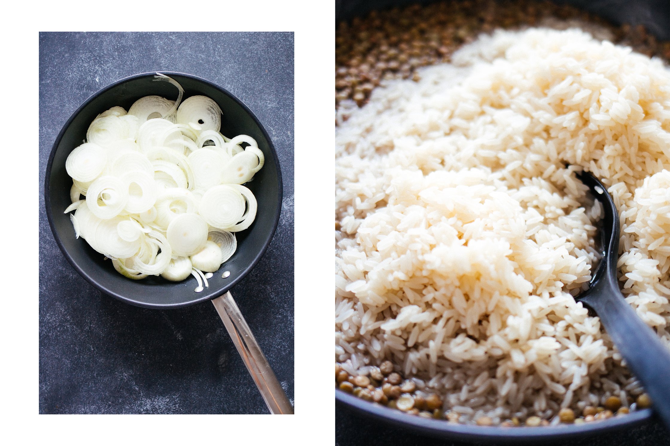 preparing onions and rice