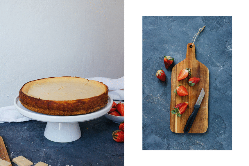 pouring strawberry sauce on the cake