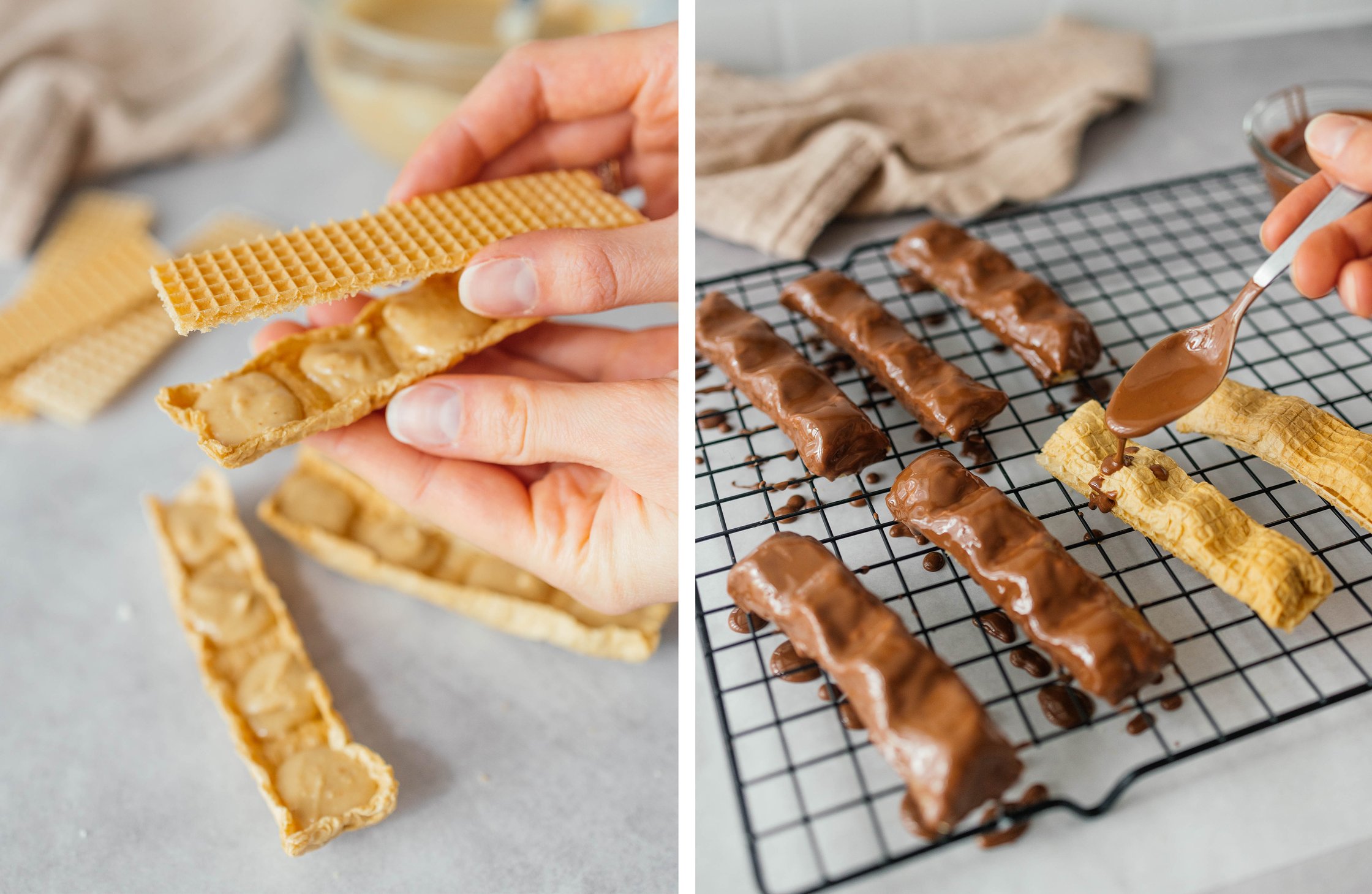 vegane Kinder Bueno formen und mit Schokolade überziehen