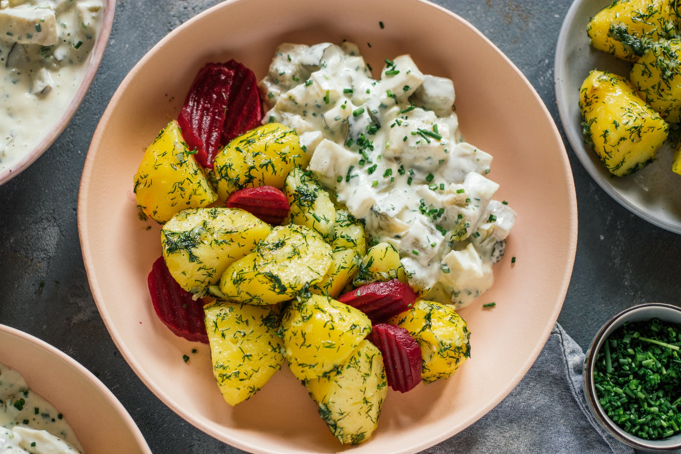 vegan herring and dill potatoes on a plate