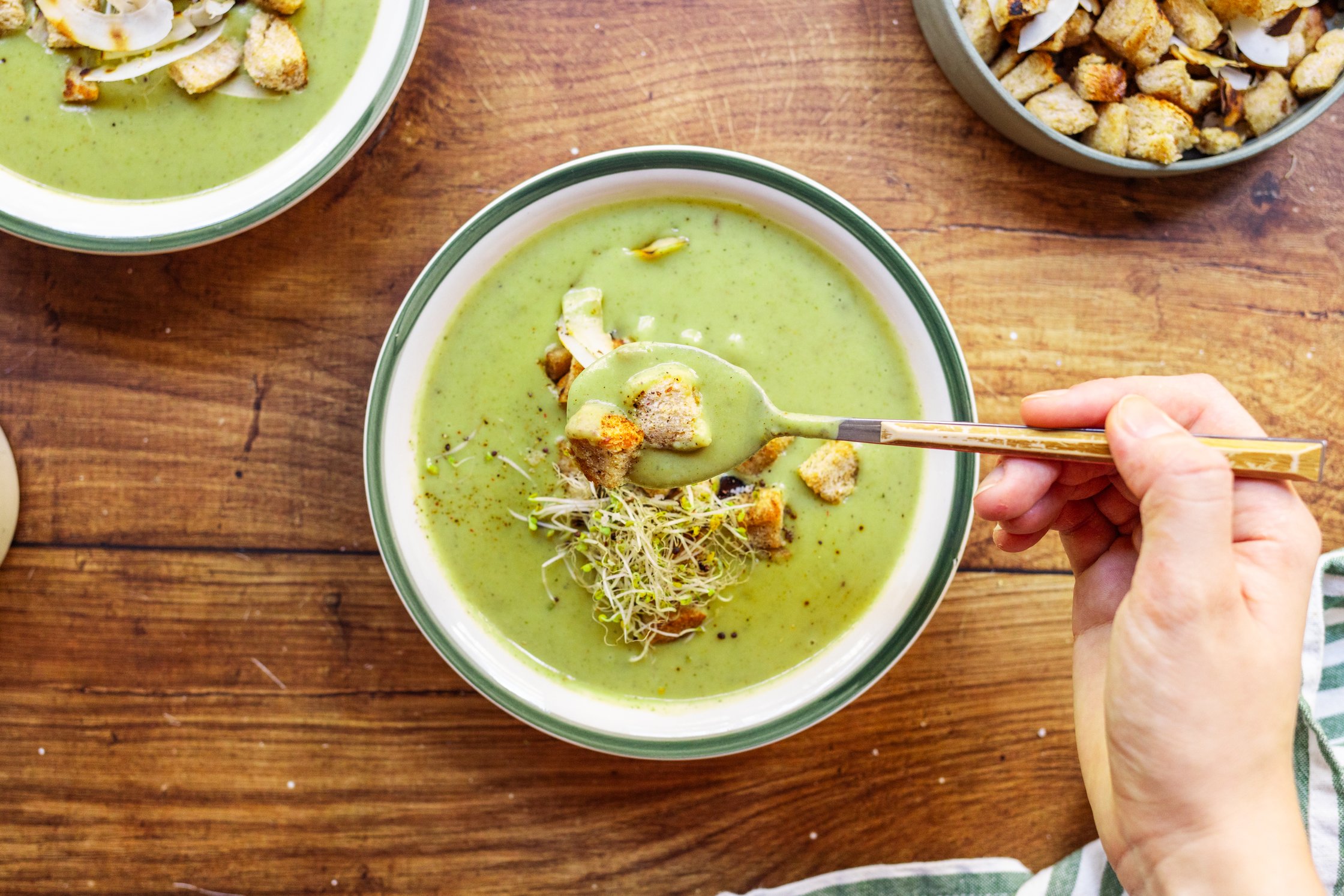Here you can see the soup on a spoon.